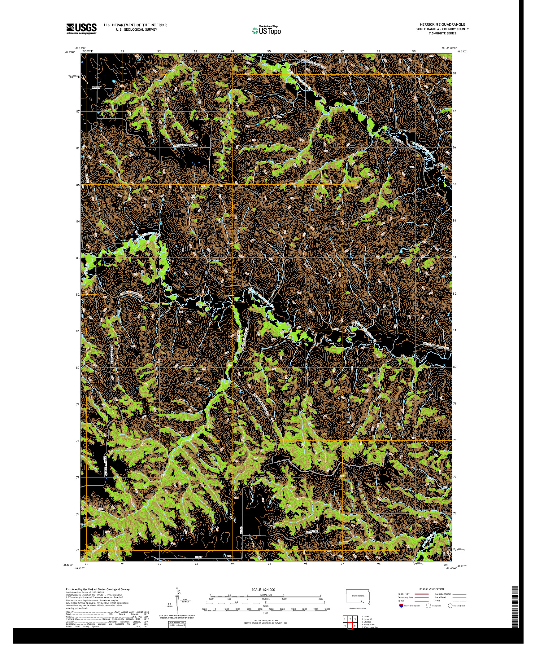 USGS US TOPO 7.5-MINUTE MAP FOR HERRICK NE, SD 2021