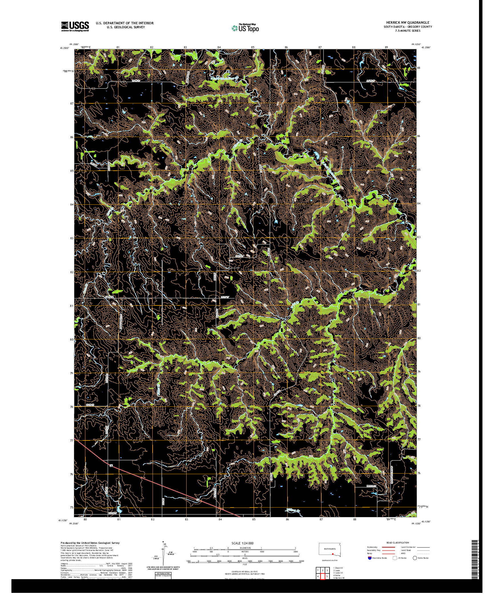 USGS US TOPO 7.5-MINUTE MAP FOR HERRICK NW, SD 2021