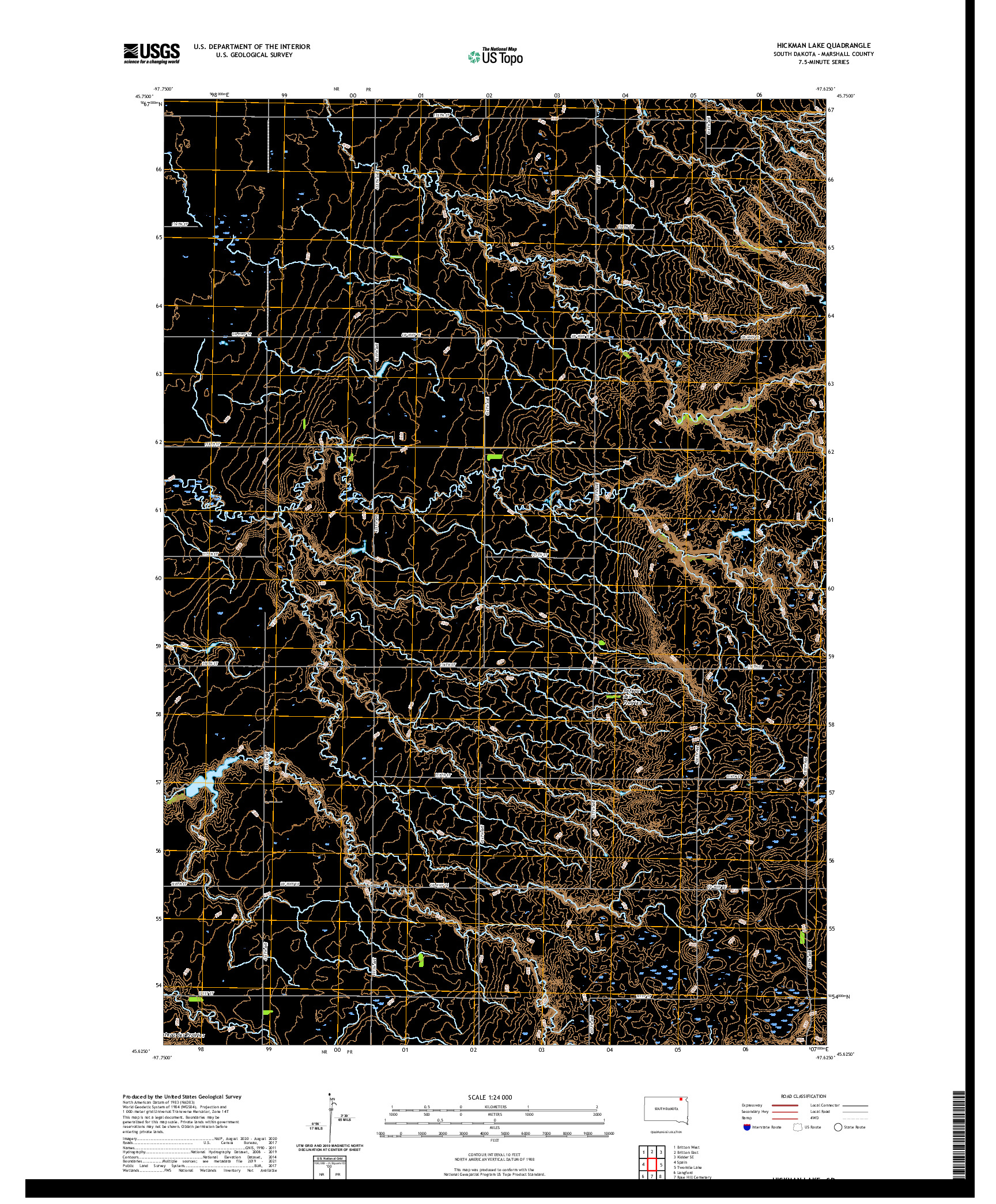 USGS US TOPO 7.5-MINUTE MAP FOR HICKMAN LAKE, SD 2021