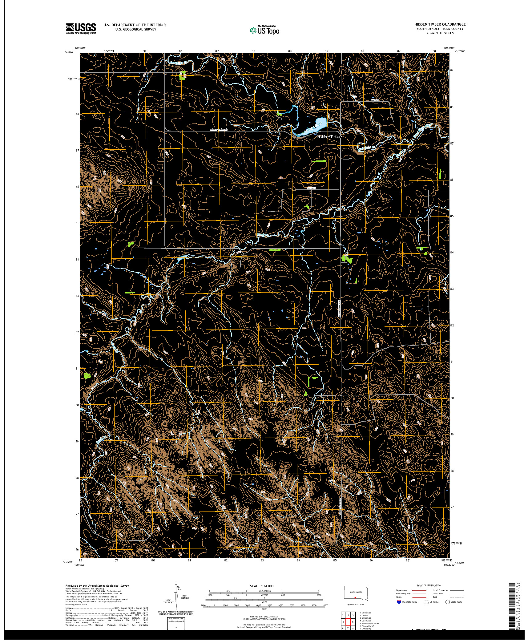 USGS US TOPO 7.5-MINUTE MAP FOR HIDDEN TIMBER, SD 2021