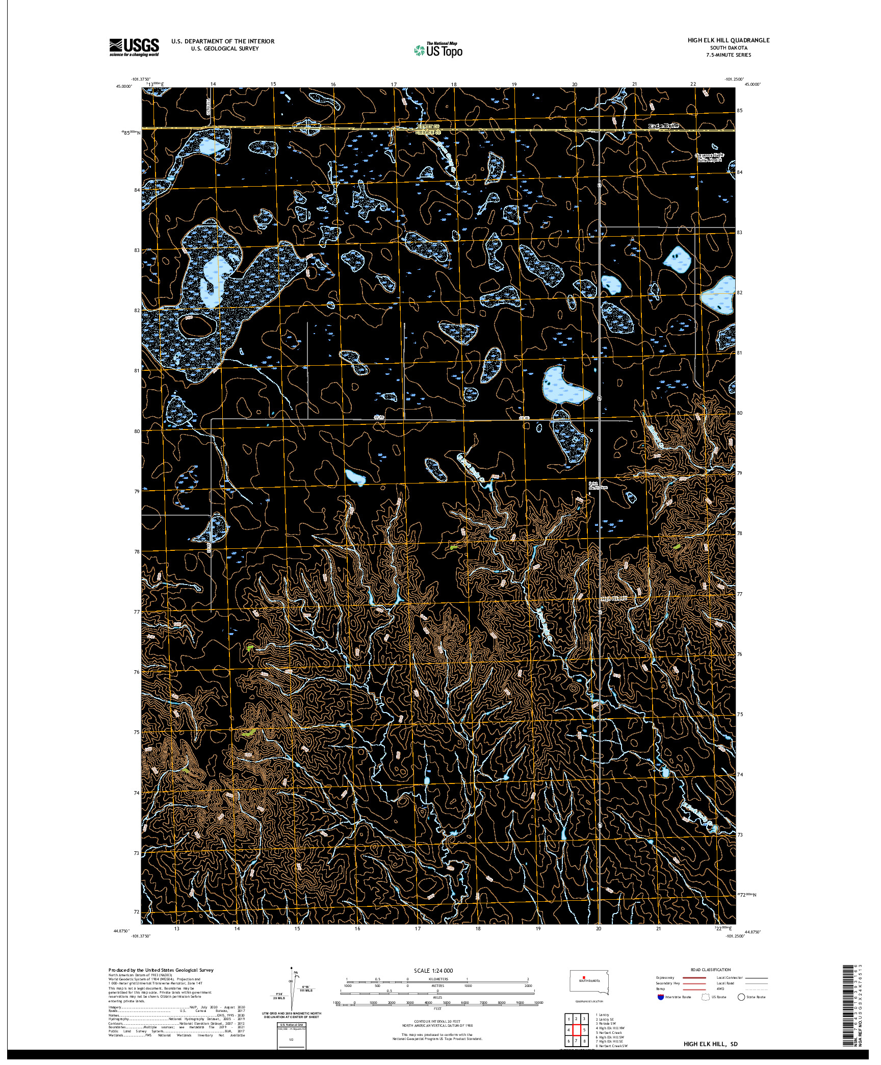 USGS US TOPO 7.5-MINUTE MAP FOR HIGH ELK HILL, SD 2021