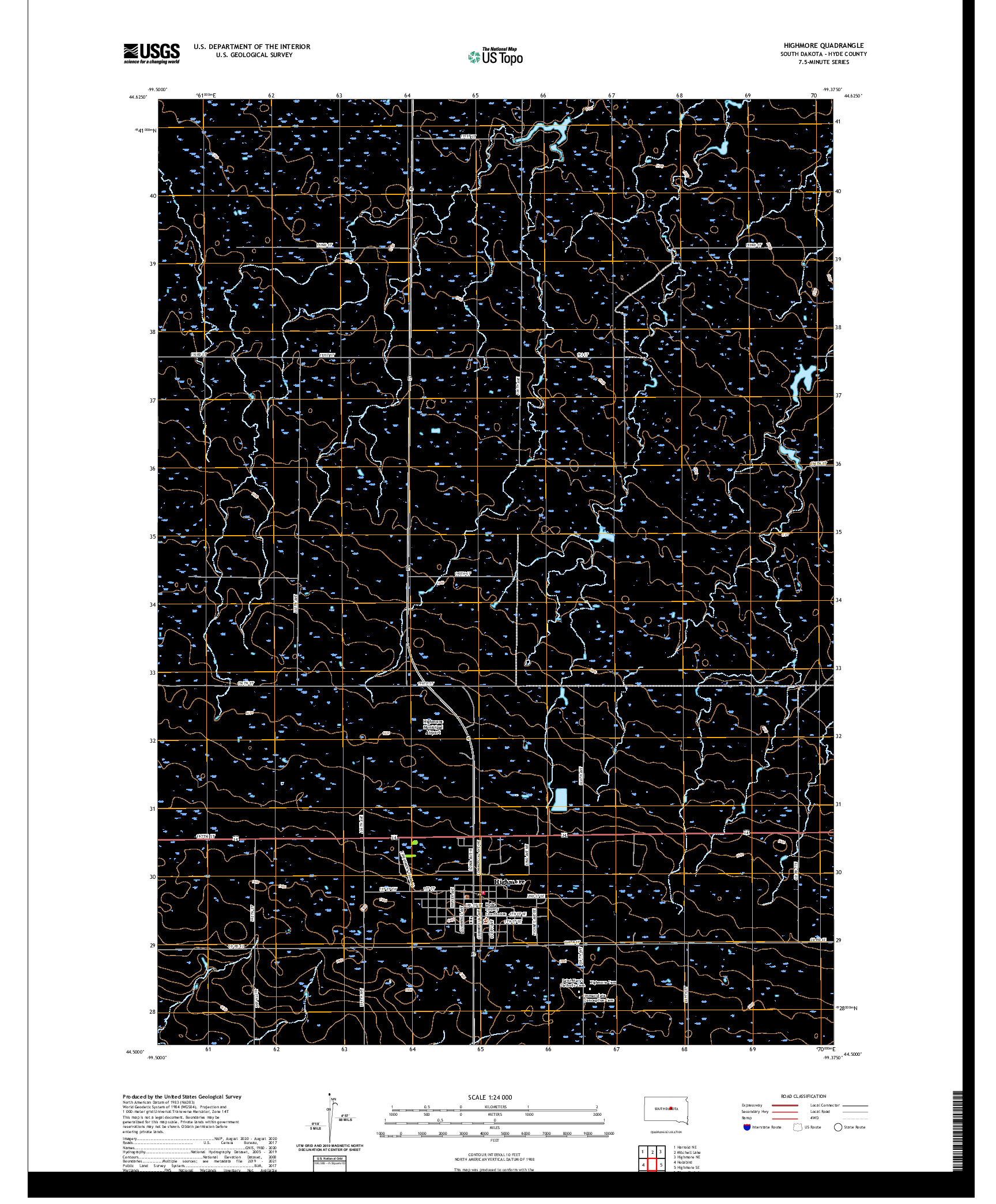 USGS US TOPO 7.5-MINUTE MAP FOR HIGHMORE, SD 2021