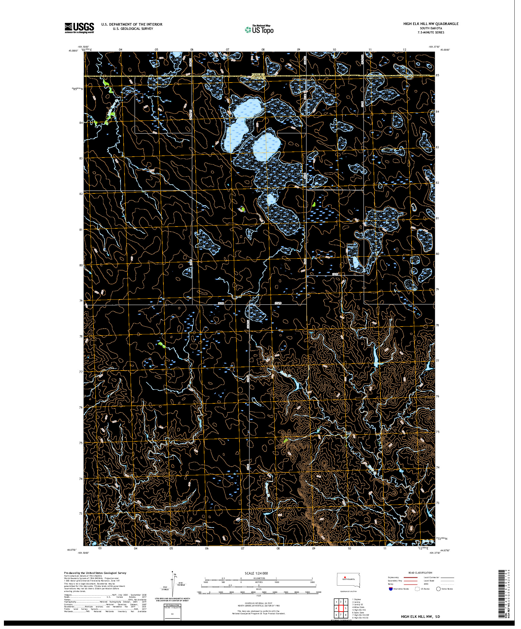USGS US TOPO 7.5-MINUTE MAP FOR HIGH ELK HILL NW, SD 2021