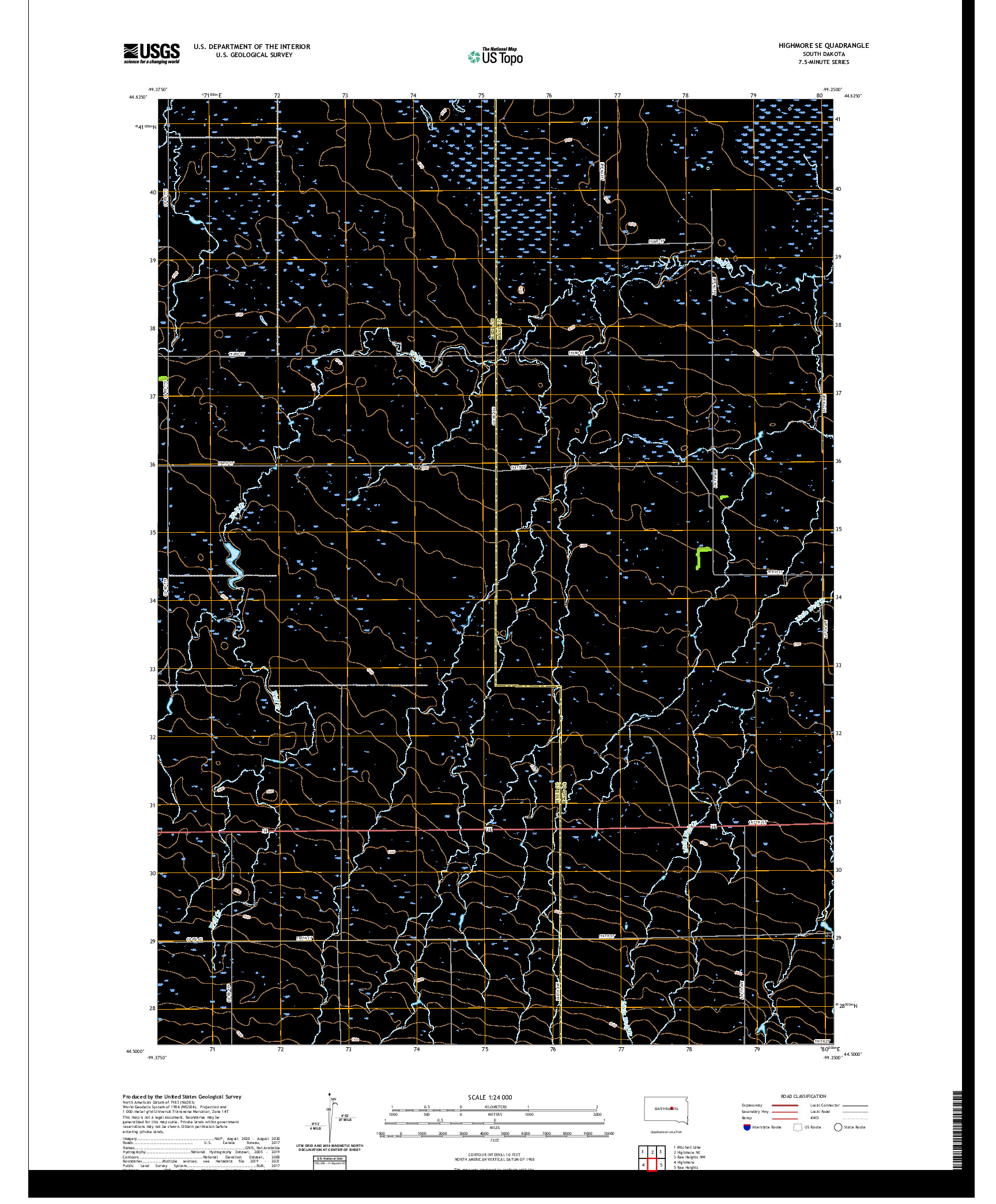 USGS US TOPO 7.5-MINUTE MAP FOR HIGHMORE SE, SD 2021