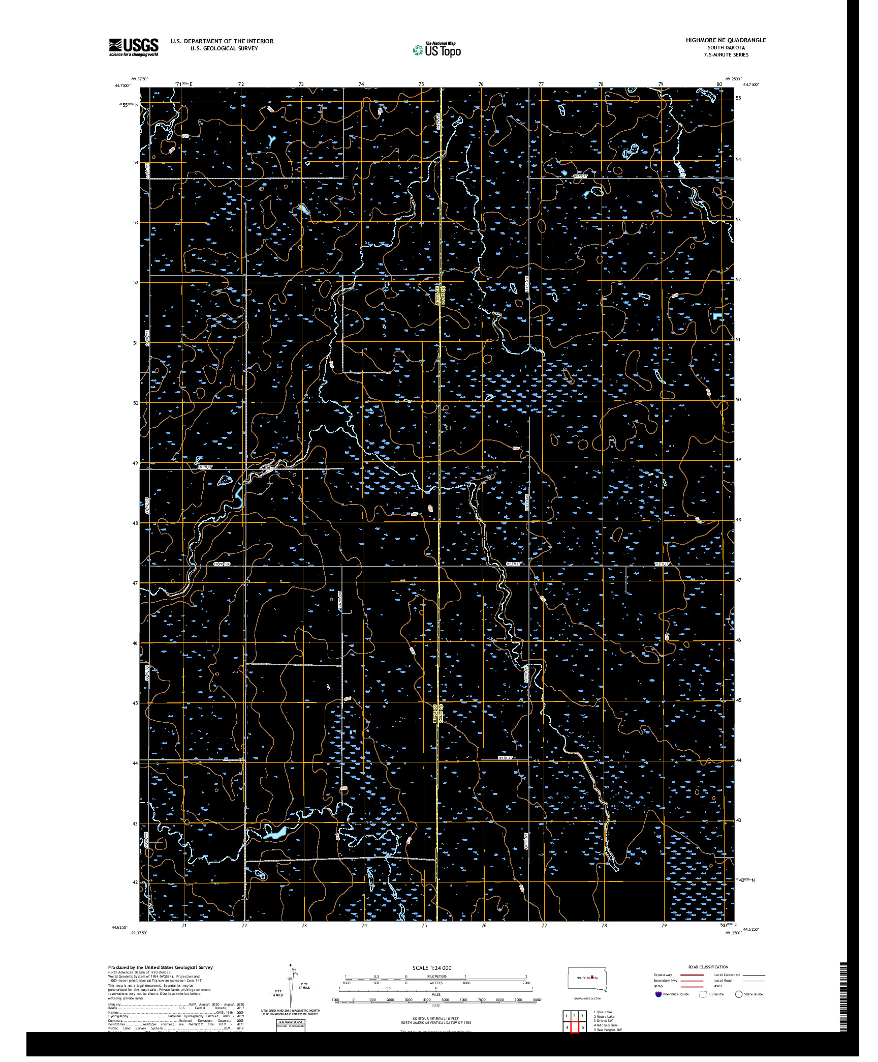 USGS US TOPO 7.5-MINUTE MAP FOR HIGHMORE NE, SD 2021