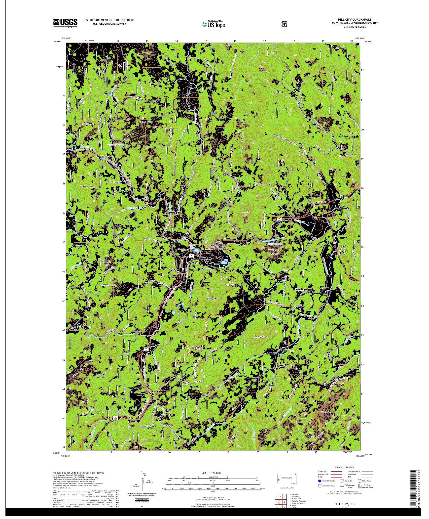 USGS US TOPO 7.5-MINUTE MAP FOR HILL CITY, SD 2021