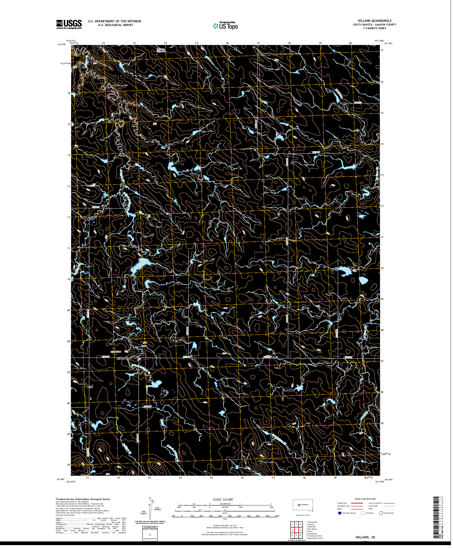 USGS US TOPO 7.5-MINUTE MAP FOR HILLAND, SD 2021