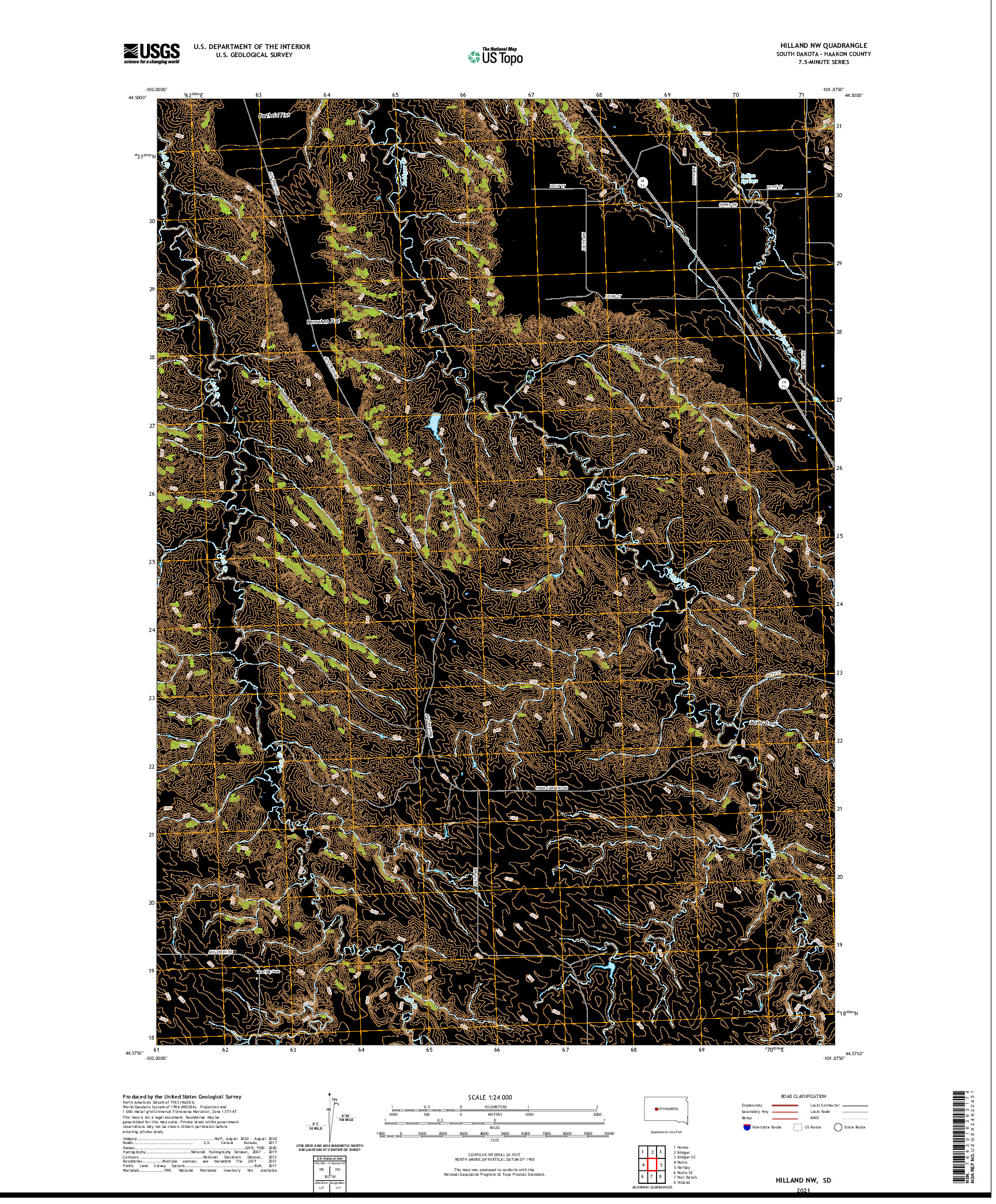 USGS US TOPO 7.5-MINUTE MAP FOR HILLAND NW, SD 2021