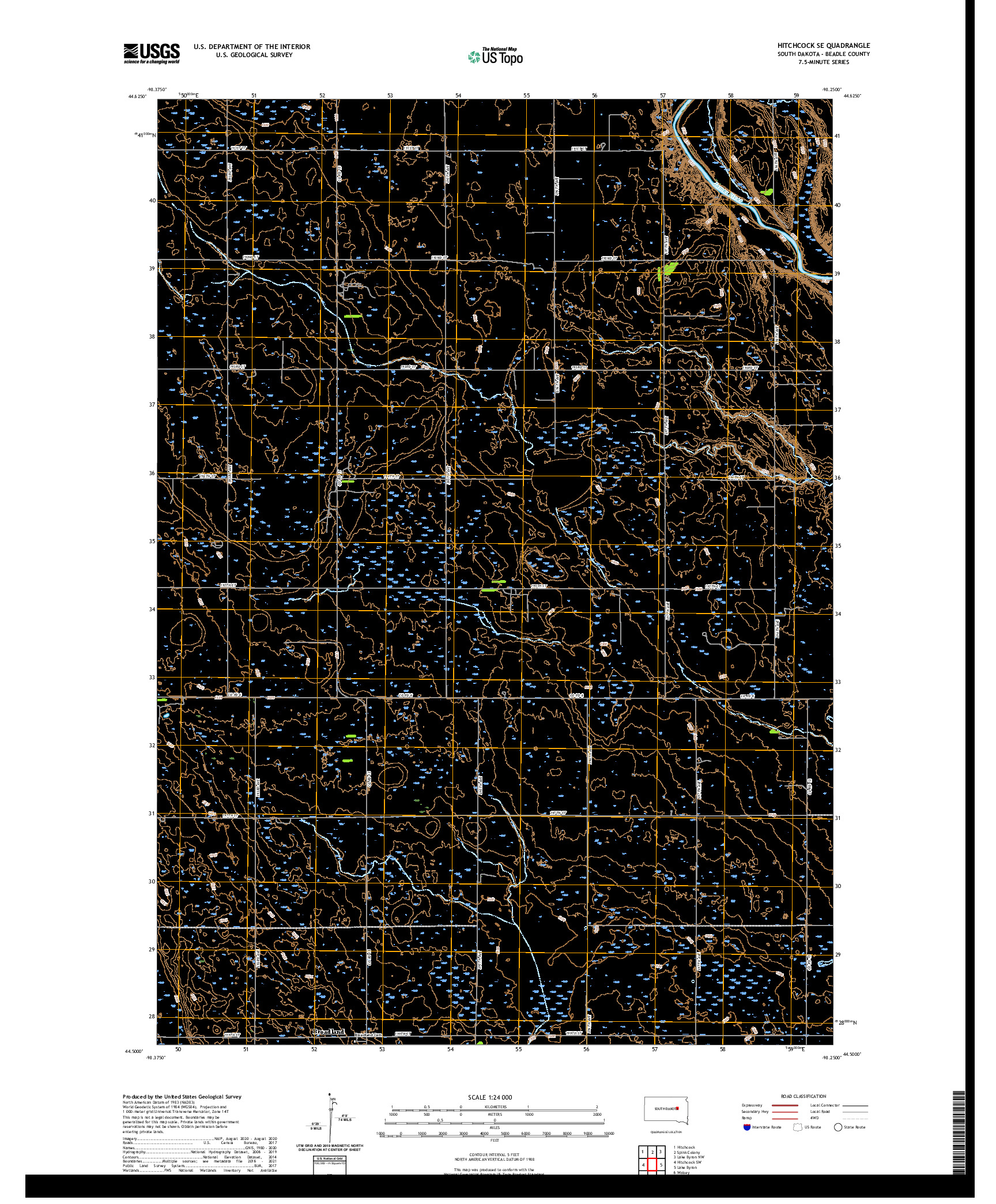 USGS US TOPO 7.5-MINUTE MAP FOR HITCHCOCK SE, SD 2021