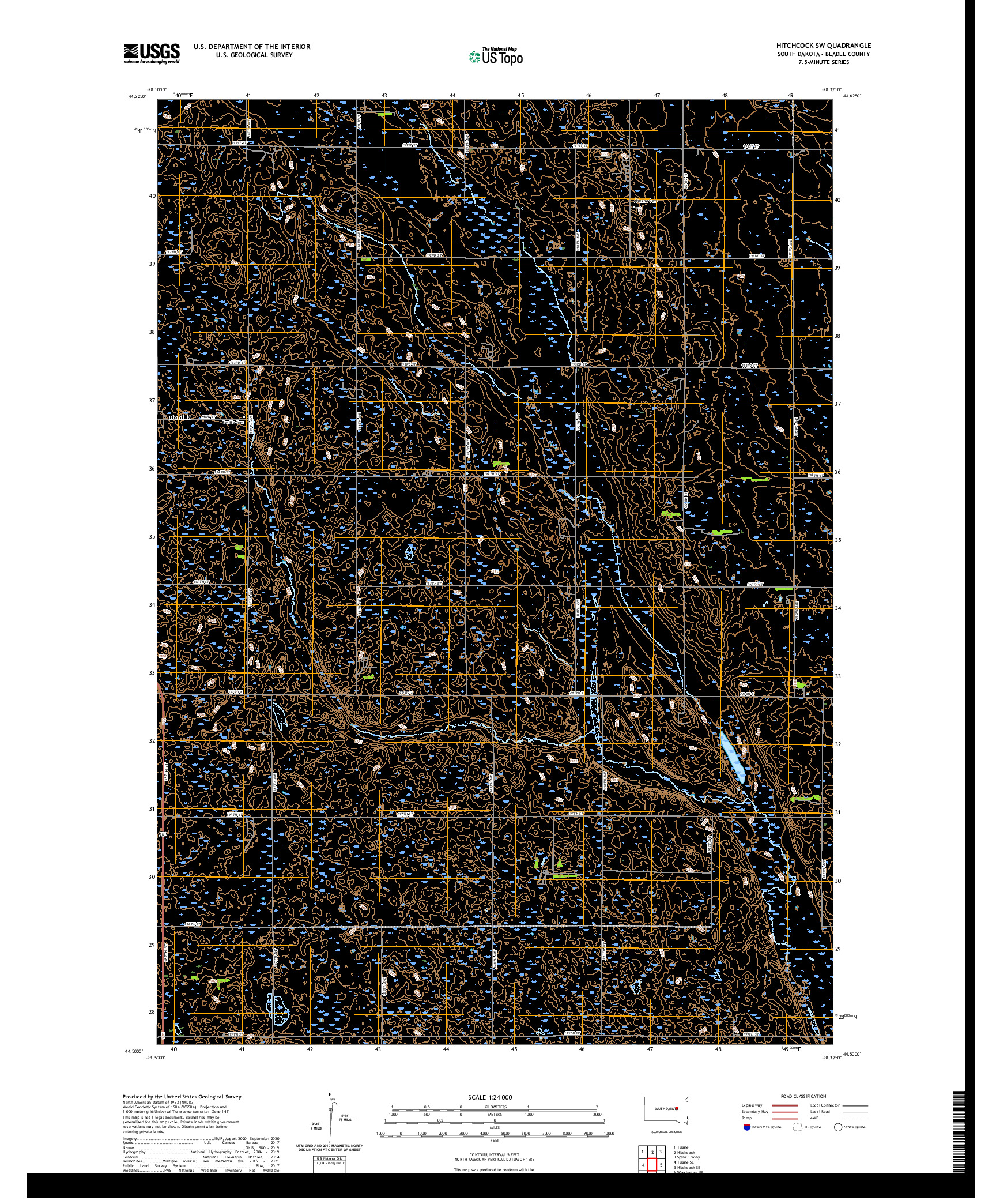 USGS US TOPO 7.5-MINUTE MAP FOR HITCHCOCK SW, SD 2021