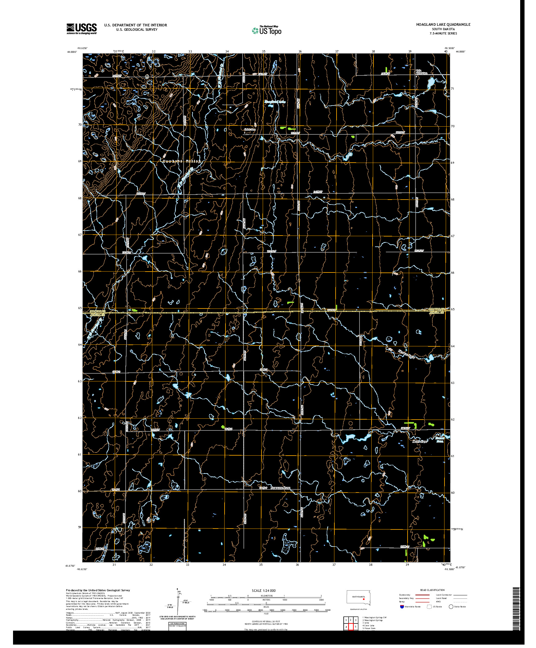 USGS US TOPO 7.5-MINUTE MAP FOR HOAGLAND LAKE, SD 2021