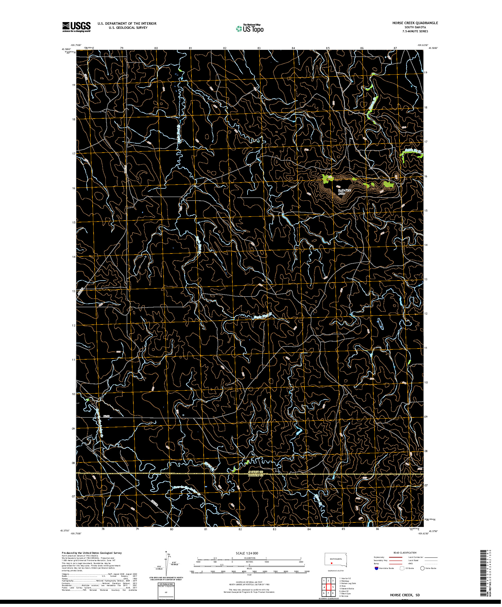 USGS US TOPO 7.5-MINUTE MAP FOR HORSE CREEK, SD 2021