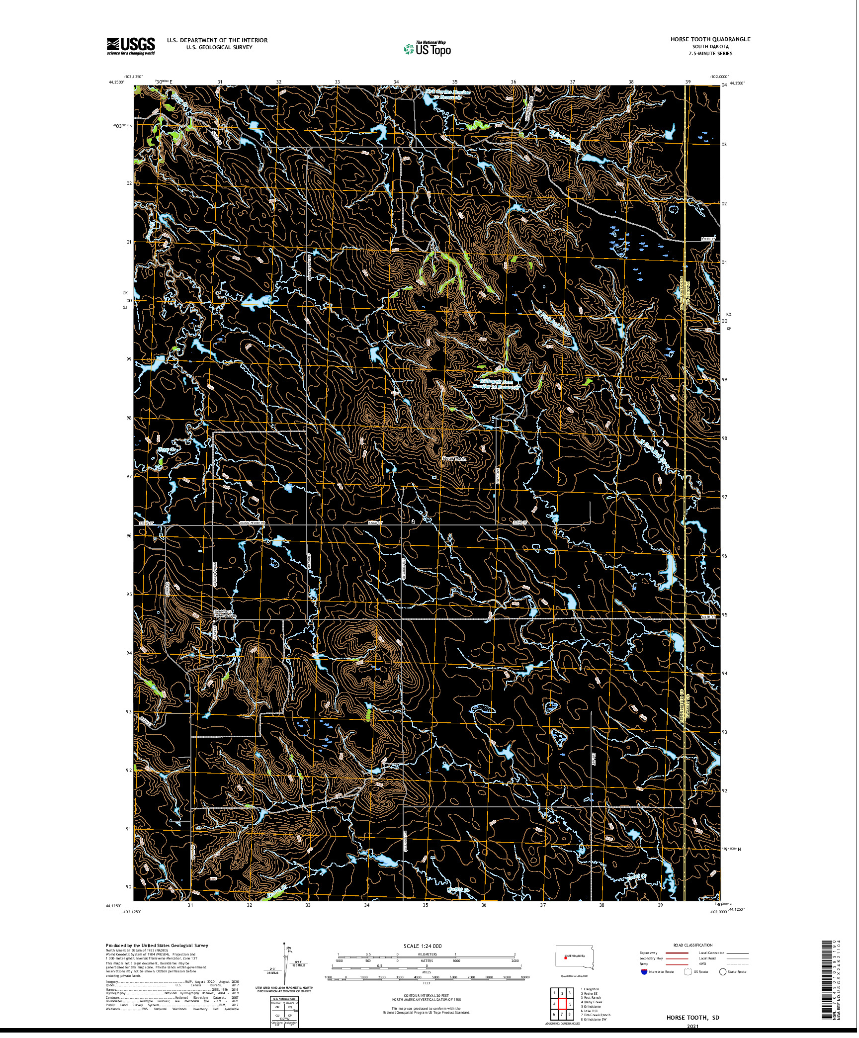 USGS US TOPO 7.5-MINUTE MAP FOR HORSE TOOTH, SD 2021