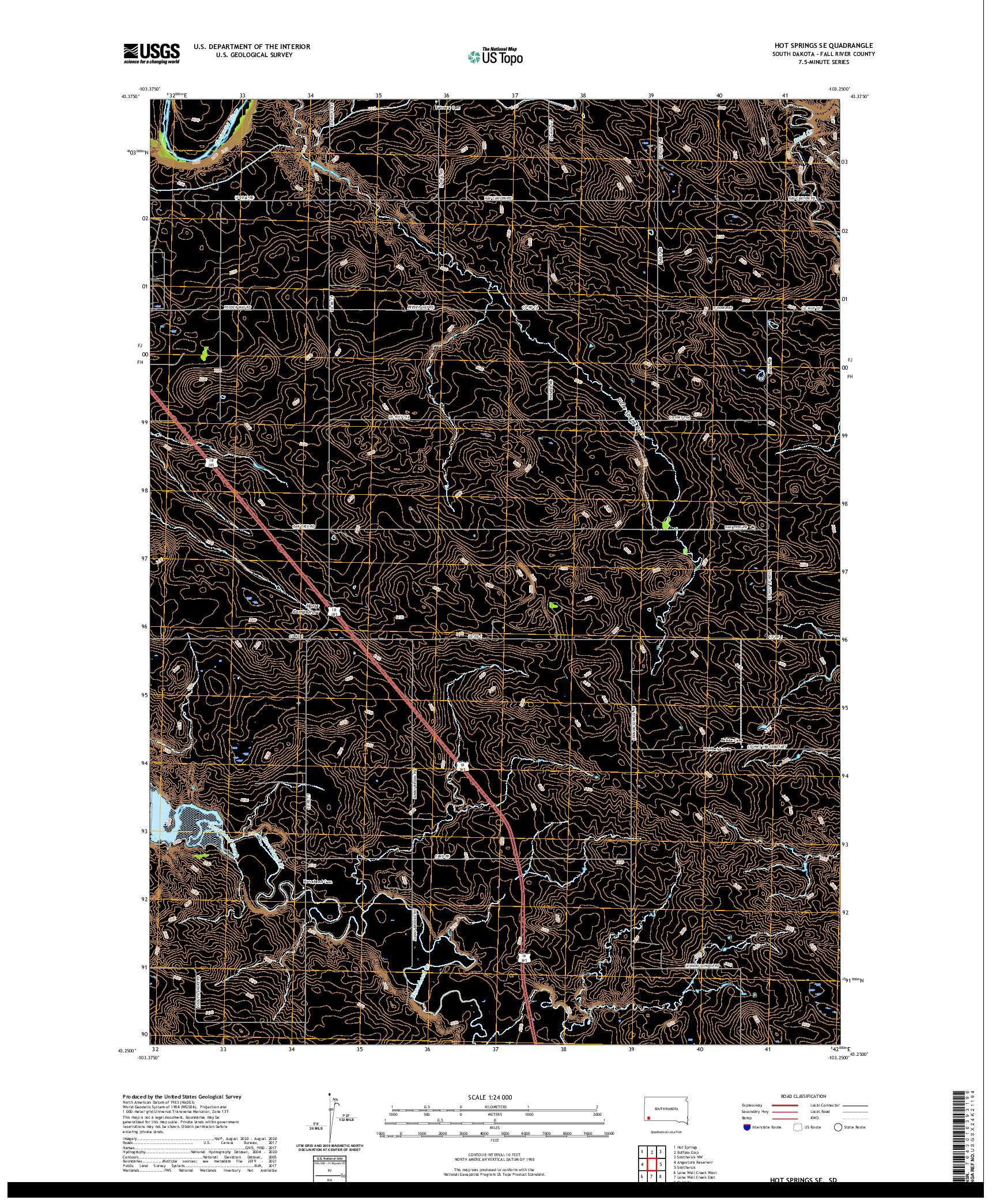 USGS US TOPO 7.5-MINUTE MAP FOR HOT SPRINGS SE, SD 2021