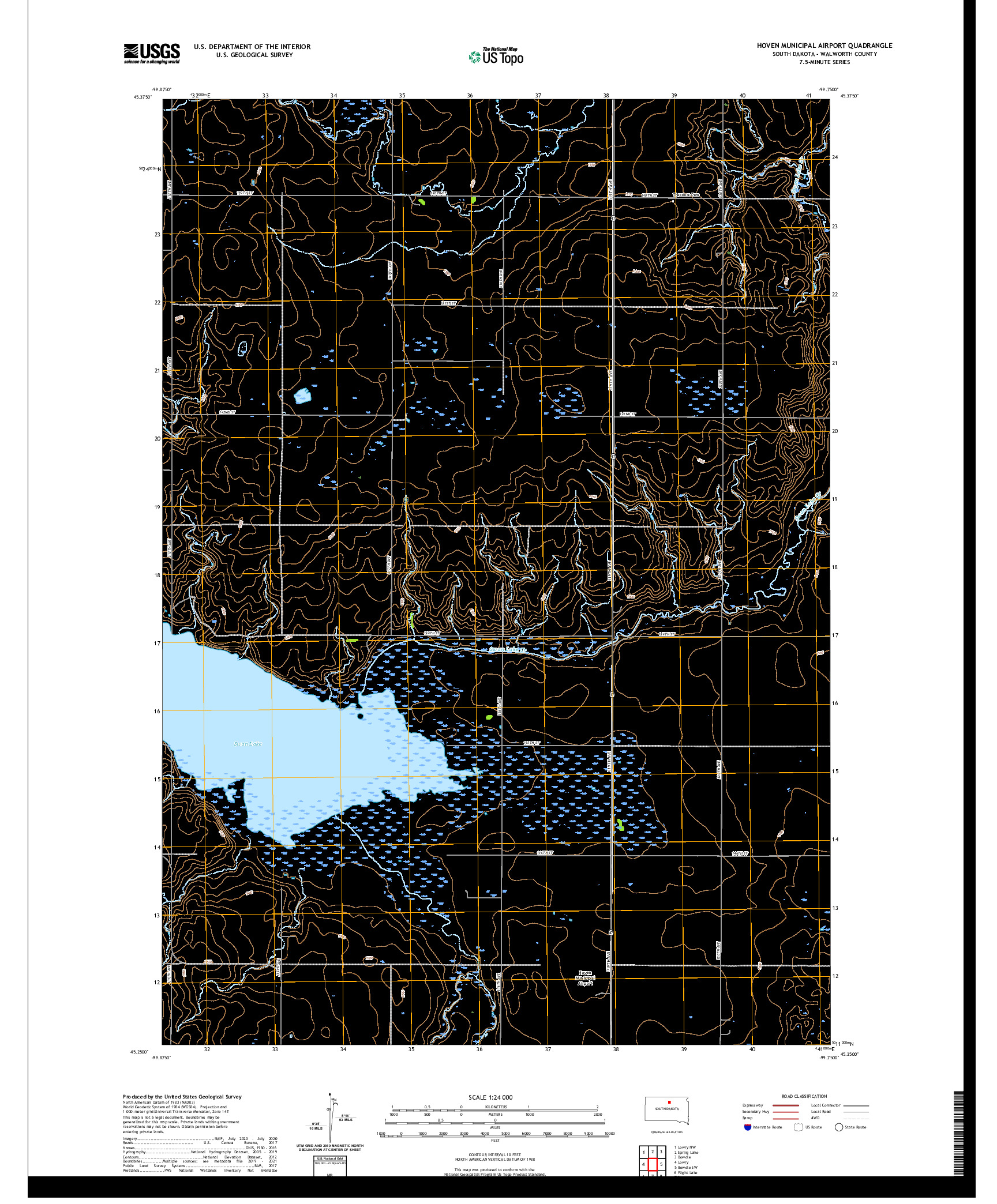 USGS US TOPO 7.5-MINUTE MAP FOR HOVEN MUNICIPAL AIRPORT, SD 2021