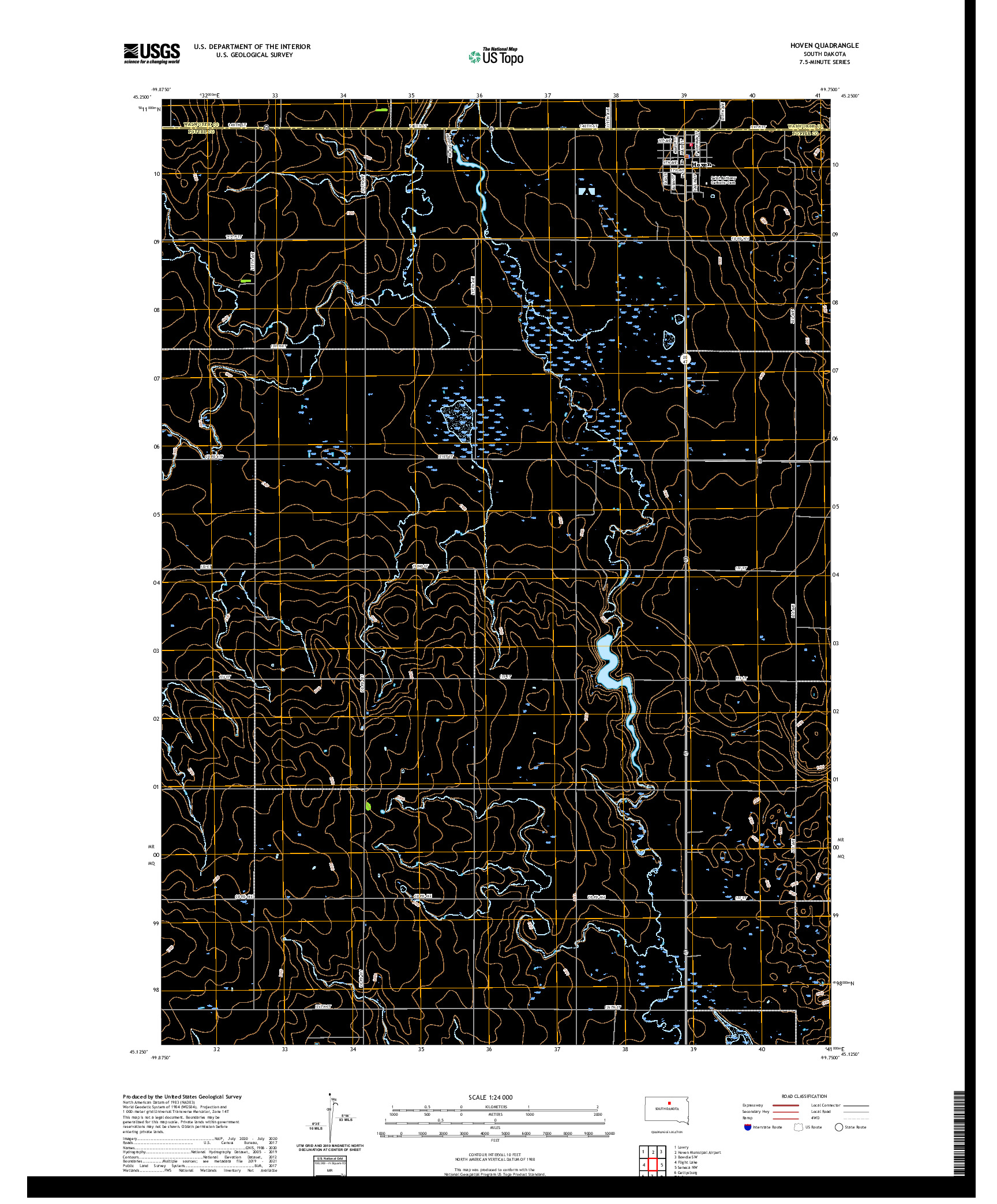 USGS US TOPO 7.5-MINUTE MAP FOR HOVEN, SD 2021