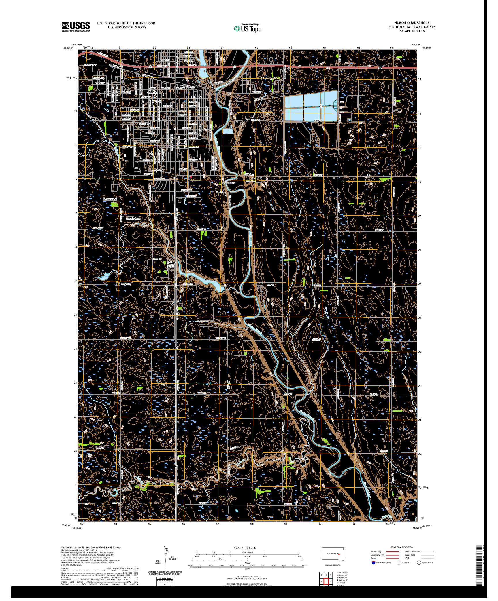 USGS US TOPO 7.5-MINUTE MAP FOR HURON, SD 2021