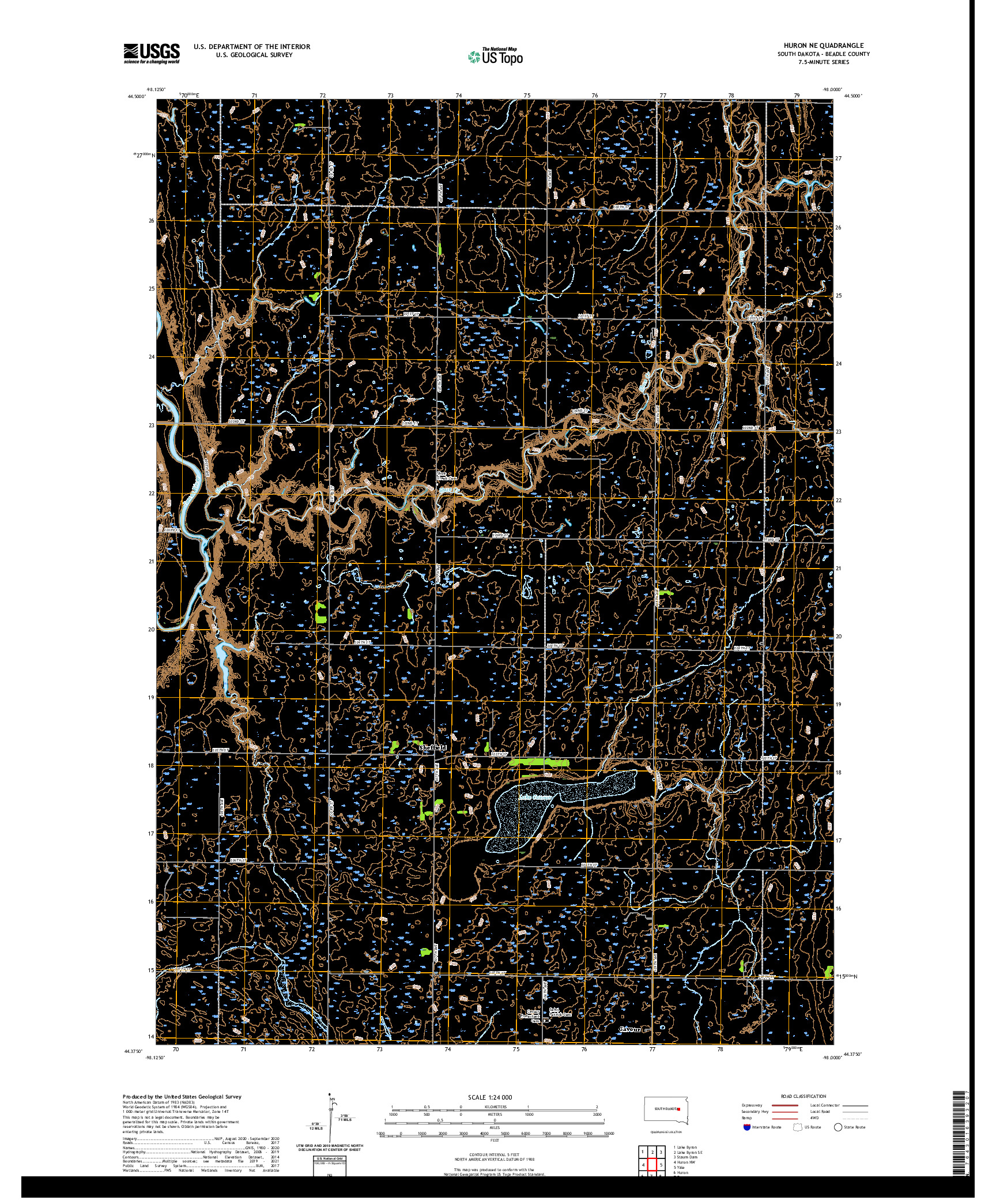 USGS US TOPO 7.5-MINUTE MAP FOR HURON NE, SD 2021