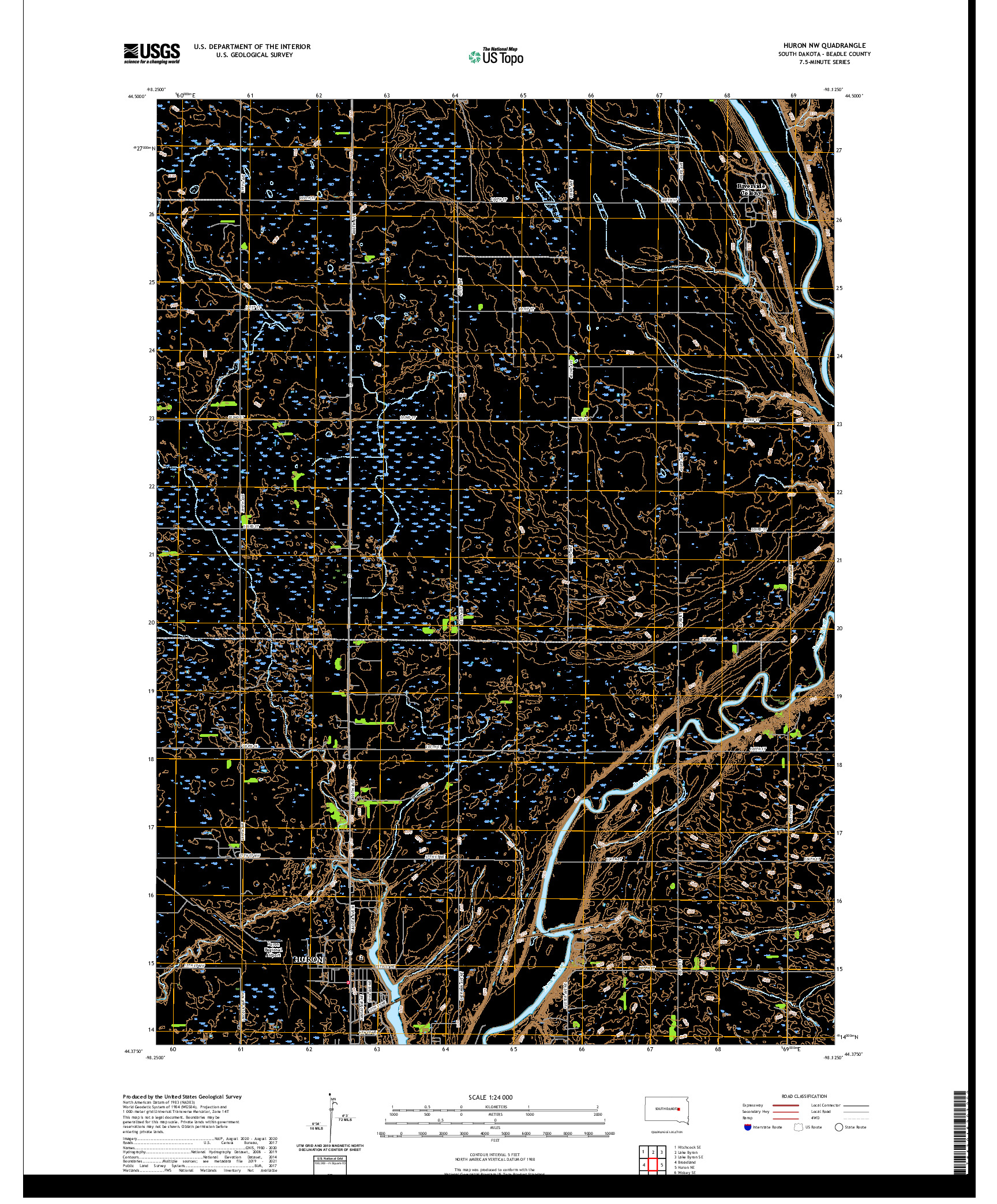 USGS US TOPO 7.5-MINUTE MAP FOR HURON NW, SD 2021