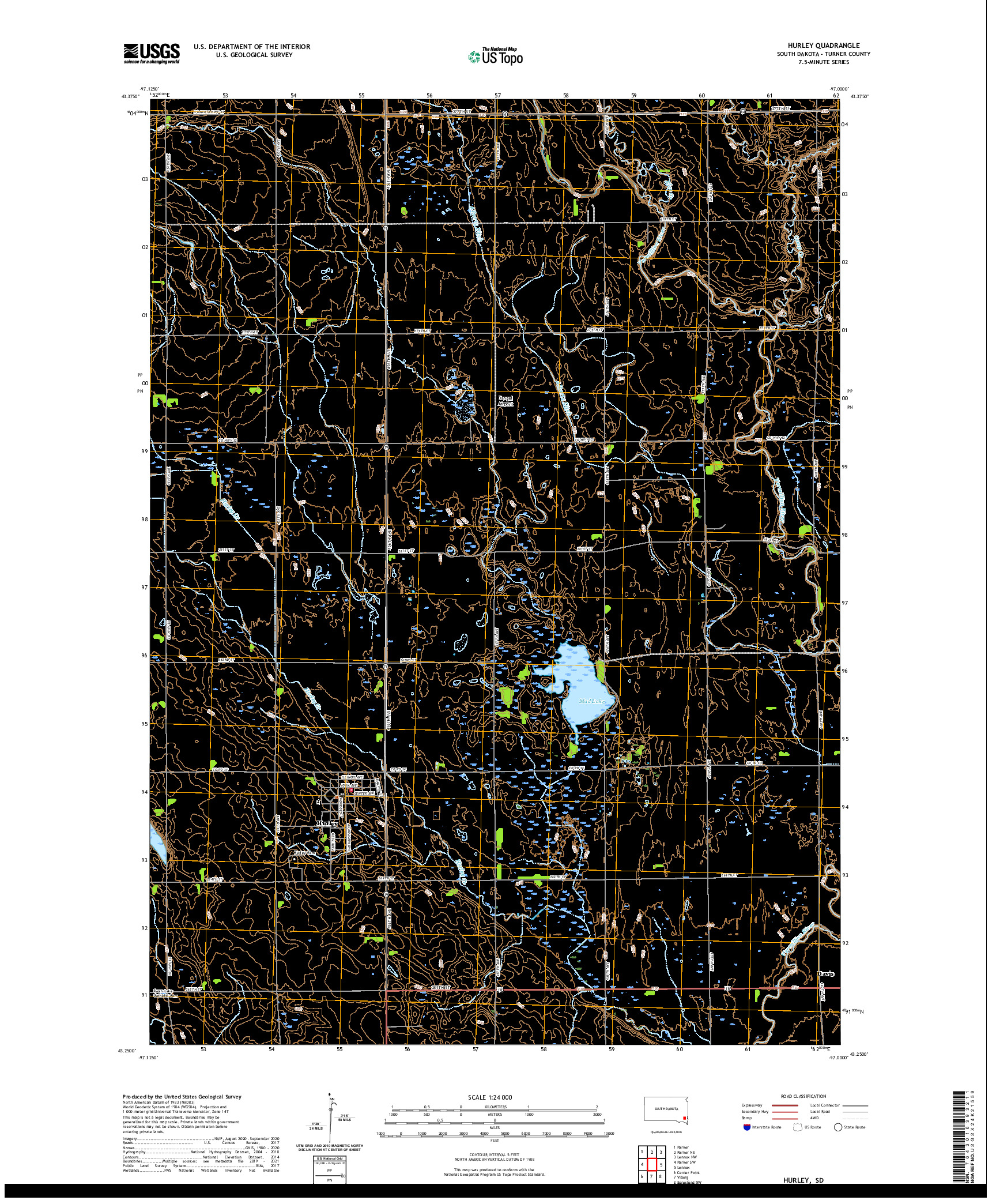 USGS US TOPO 7.5-MINUTE MAP FOR HURLEY, SD 2021