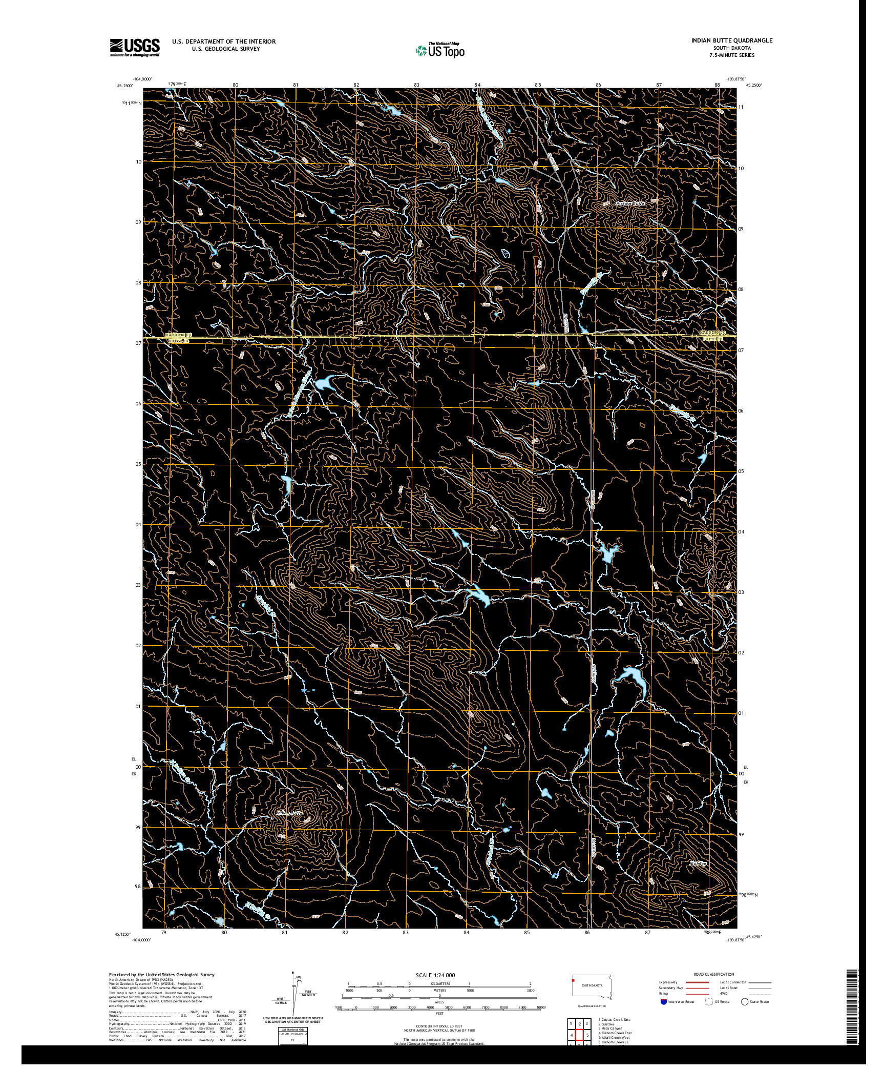 USGS US TOPO 7.5-MINUTE MAP FOR INDIAN BUTTE, SD 2021