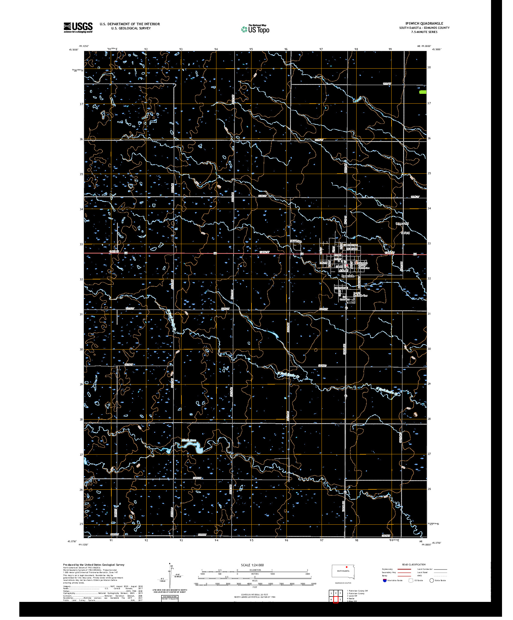 USGS US TOPO 7.5-MINUTE MAP FOR IPSWICH, SD 2021