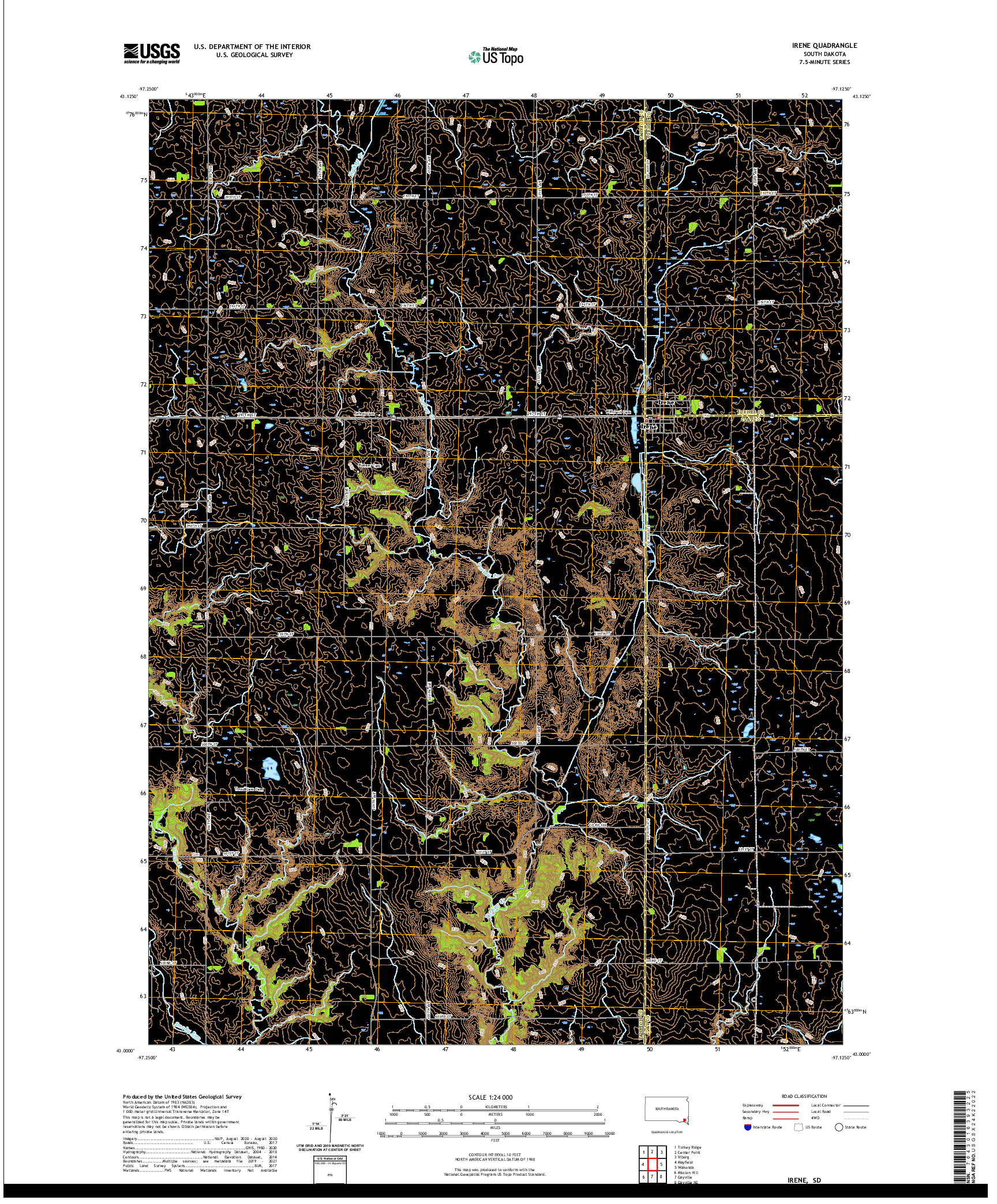 USGS US TOPO 7.5-MINUTE MAP FOR IRENE, SD 2021