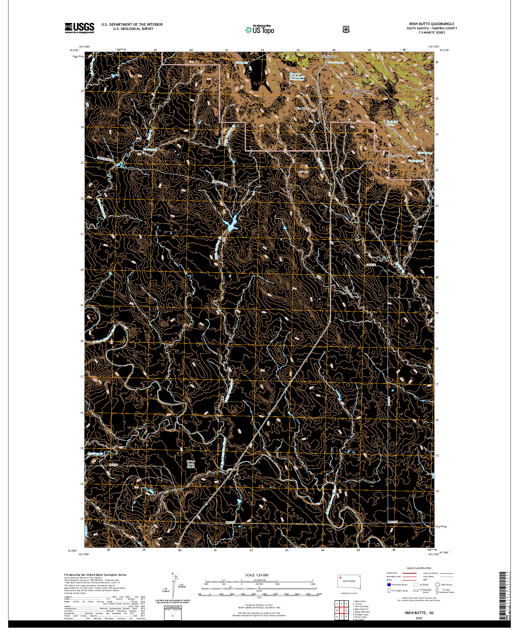 USGS US TOPO 7.5-MINUTE MAP FOR IRISH BUTTE, SD 2021