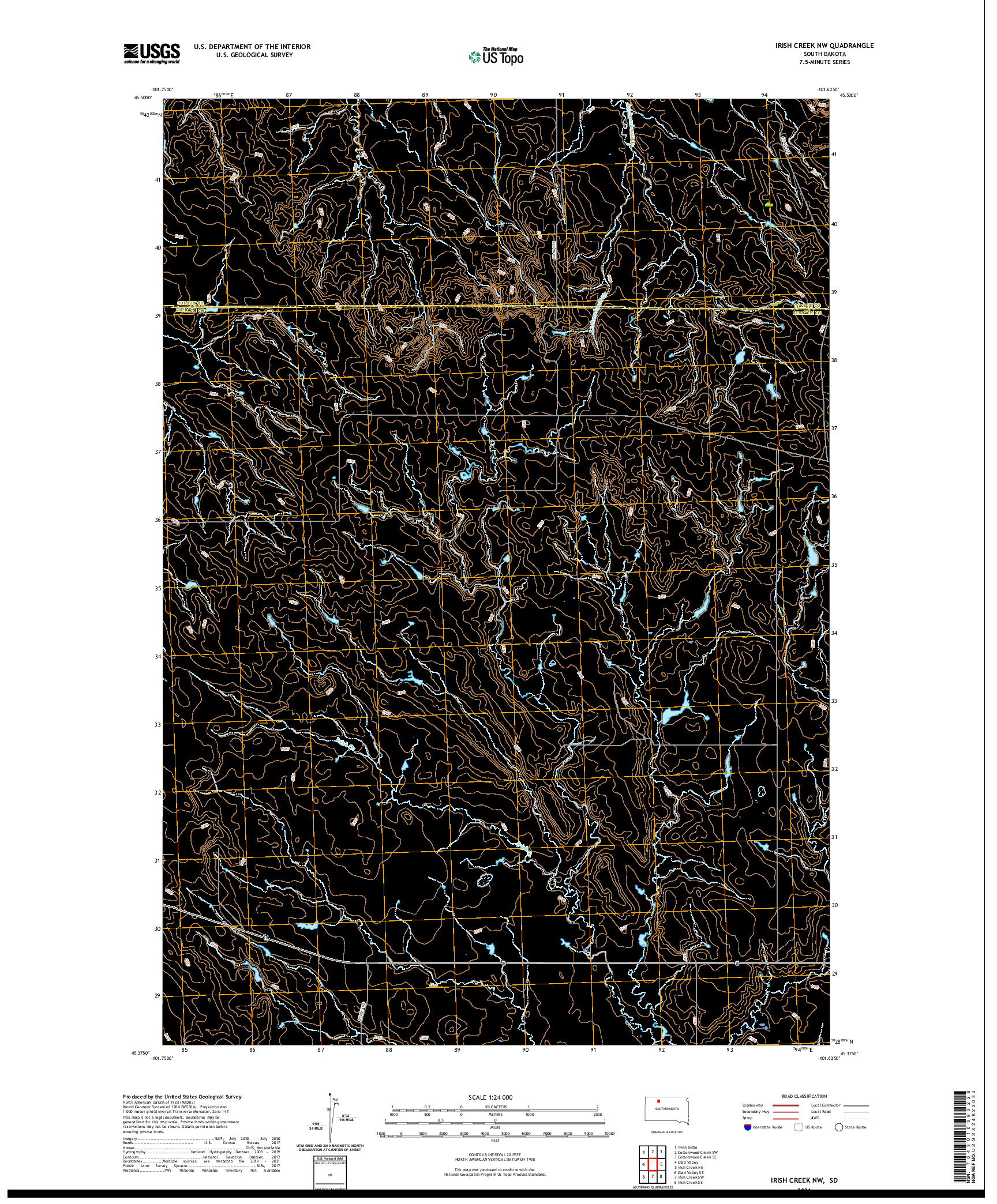 USGS US TOPO 7.5-MINUTE MAP FOR IRISH CREEK NW, SD 2021