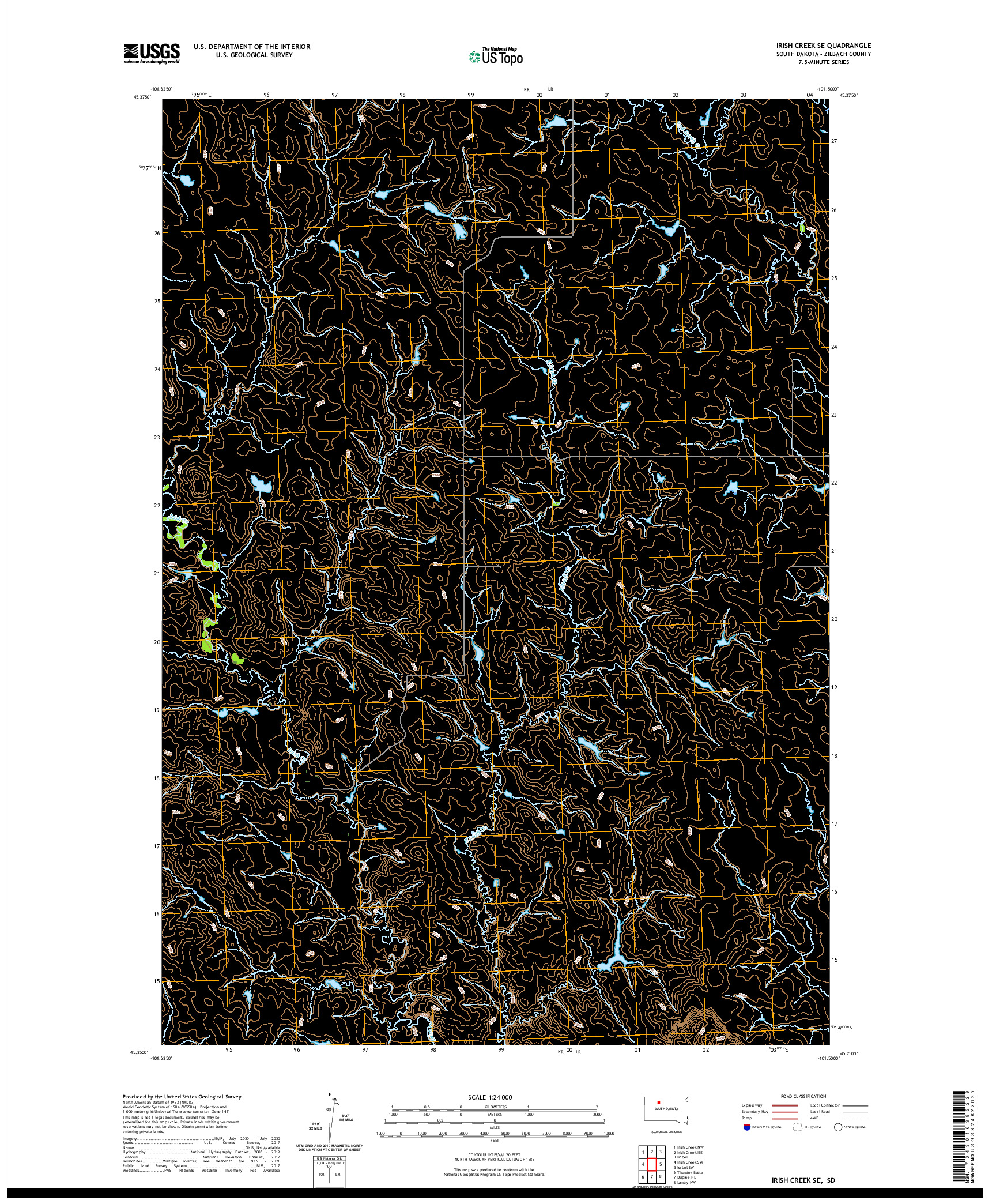 USGS US TOPO 7.5-MINUTE MAP FOR IRISH CREEK SE, SD 2021