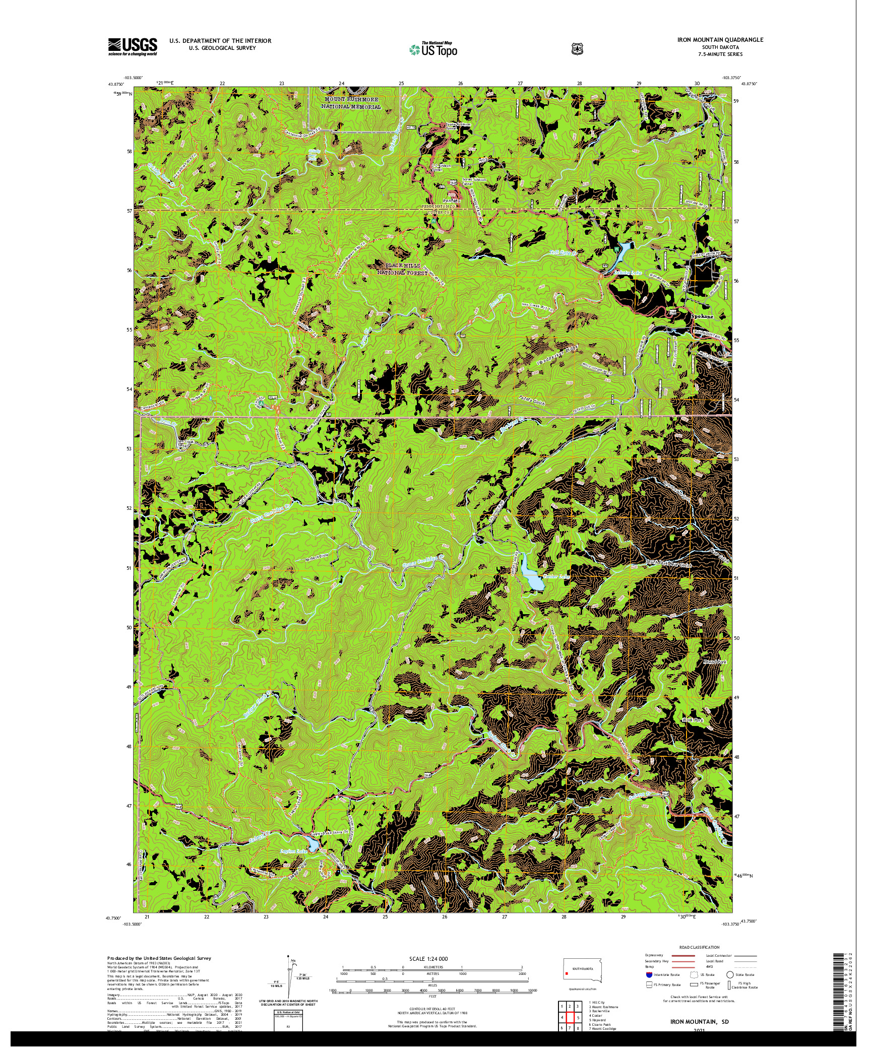 USGS US TOPO 7.5-MINUTE MAP FOR IRON MOUNTAIN, SD 2021