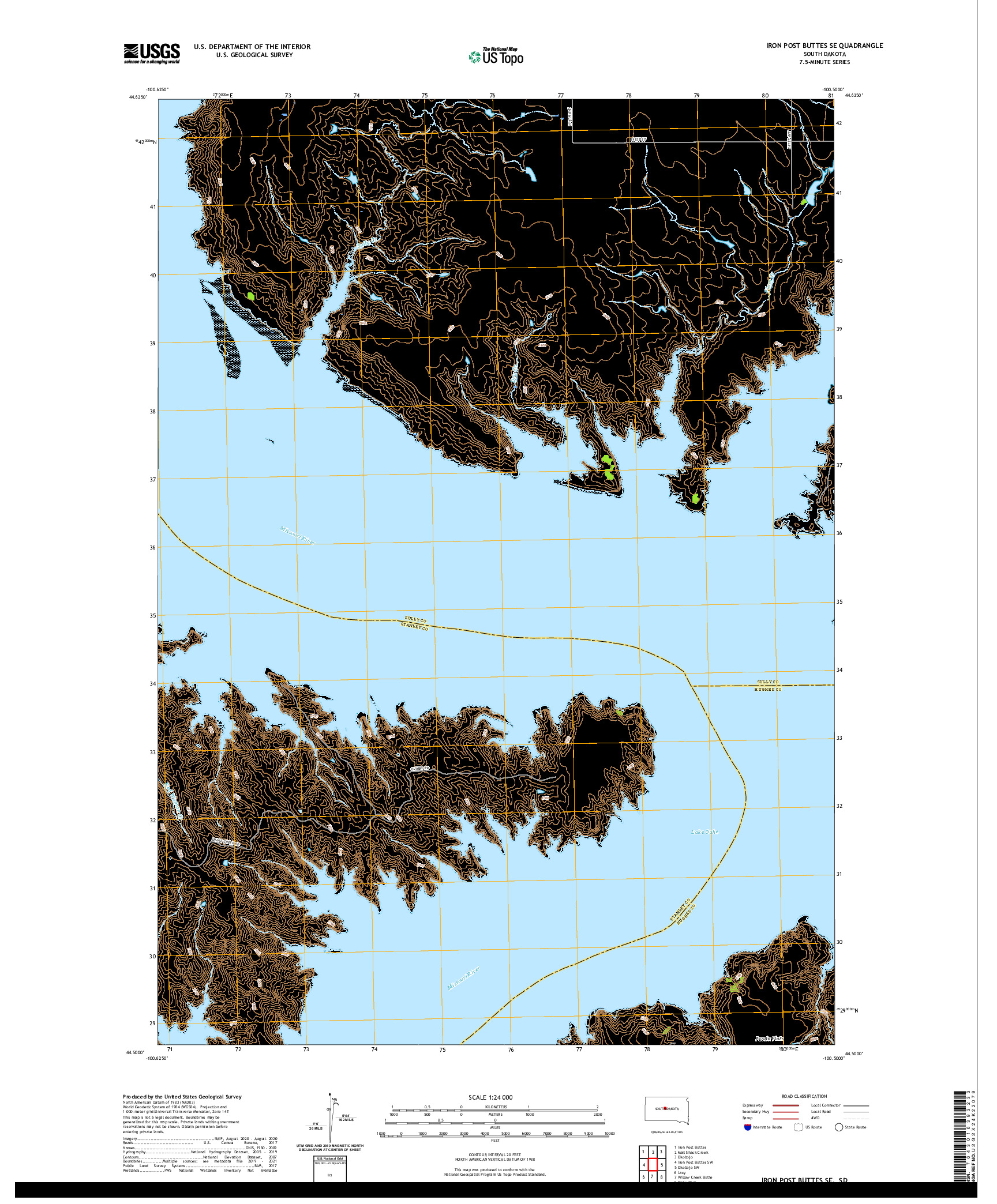 USGS US TOPO 7.5-MINUTE MAP FOR IRON POST BUTTES SE, SD 2021