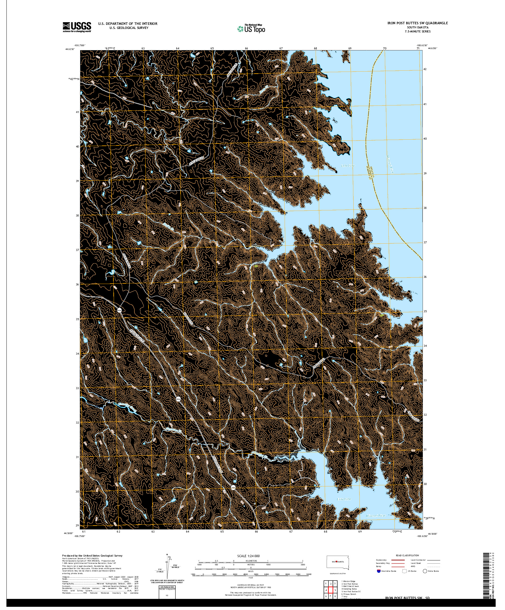 USGS US TOPO 7.5-MINUTE MAP FOR IRON POST BUTTES SW, SD 2021