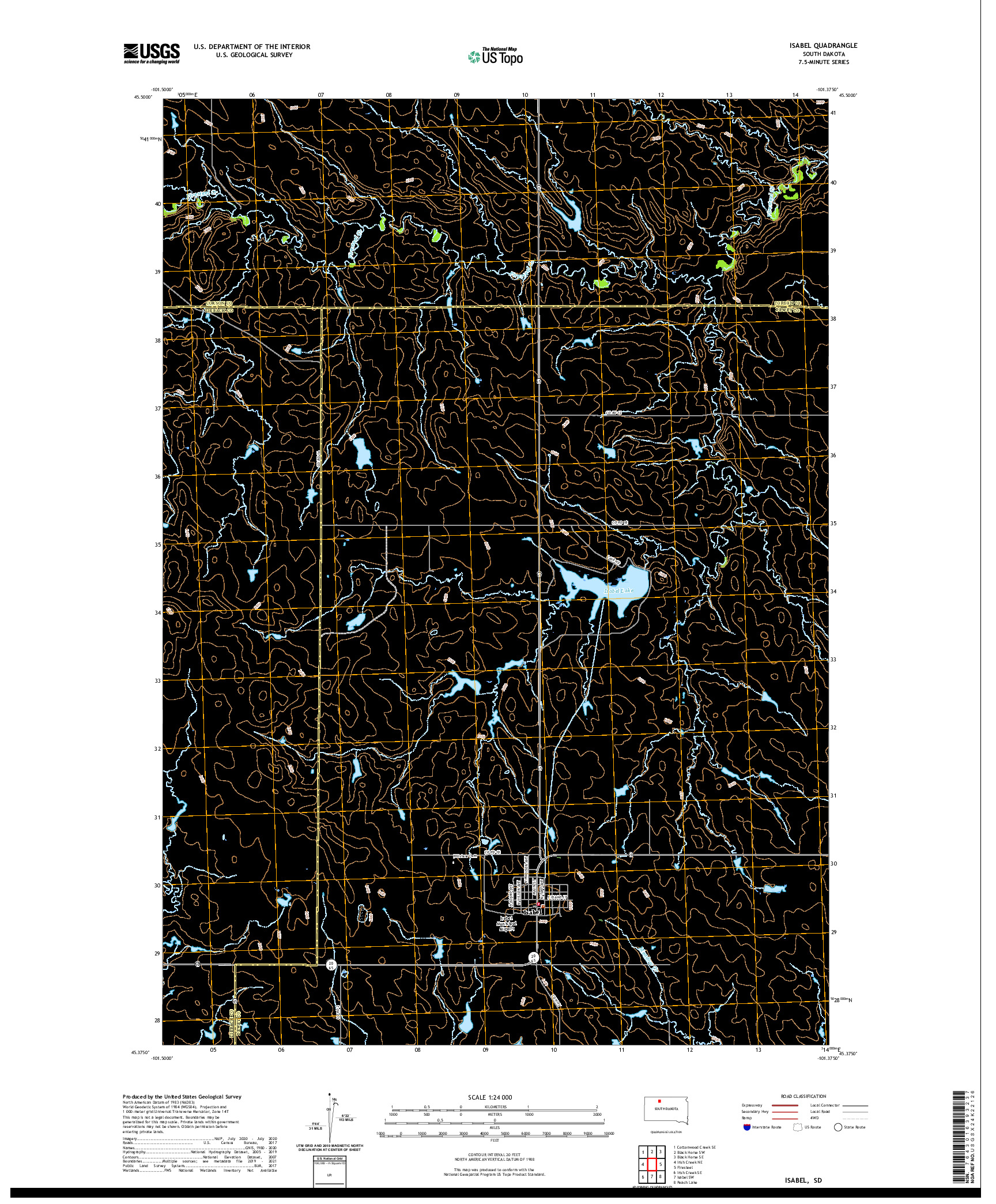USGS US TOPO 7.5-MINUTE MAP FOR ISABEL, SD 2021