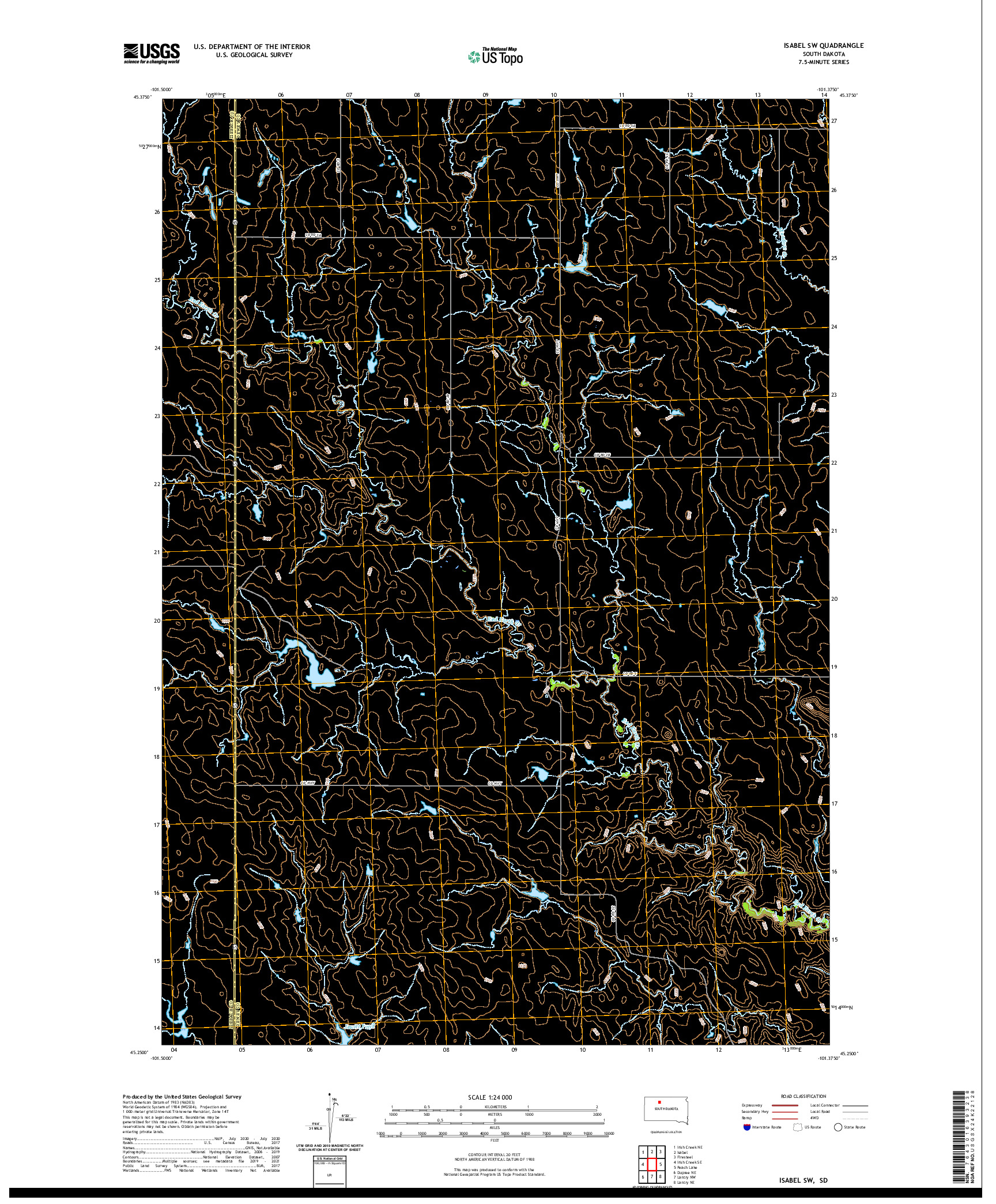 USGS US TOPO 7.5-MINUTE MAP FOR ISABEL SW, SD 2021