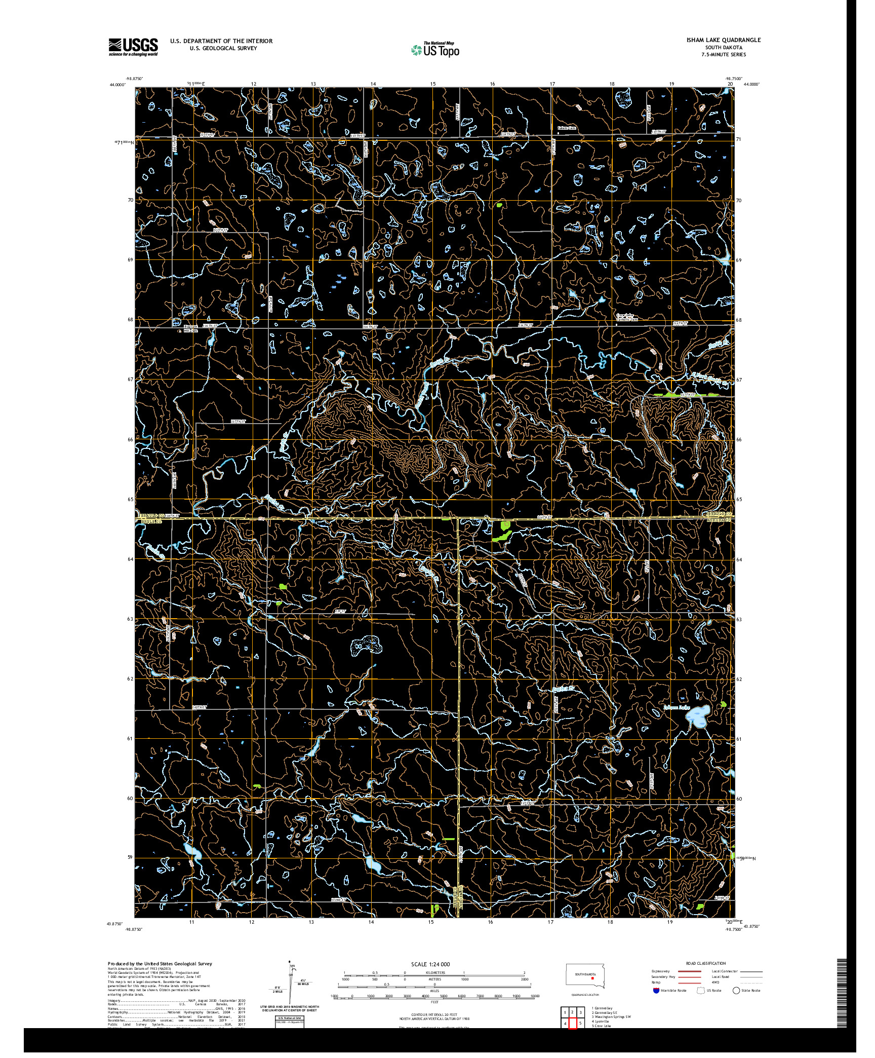 USGS US TOPO 7.5-MINUTE MAP FOR ISHAM LAKE, SD 2021