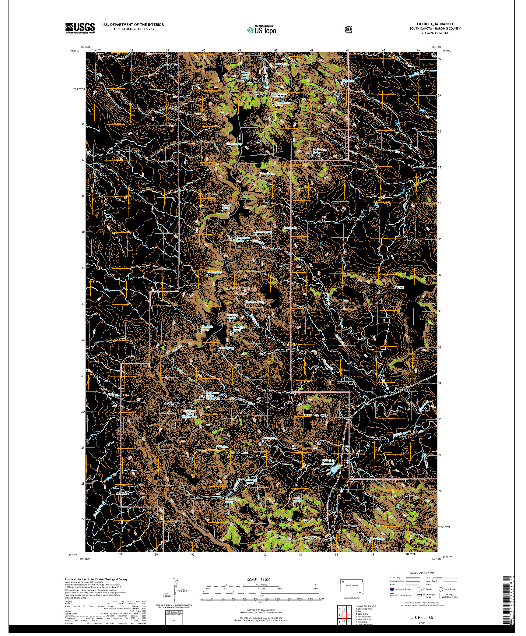 USGS US TOPO 7.5-MINUTE MAP FOR J B HILL, SD 2021