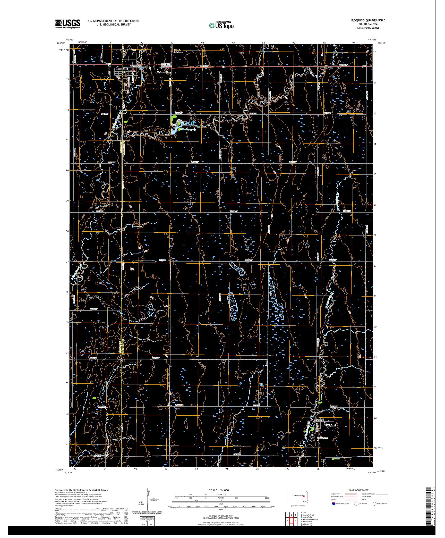 USGS US TOPO 7.5-MINUTE MAP FOR IROQUOIS, SD 2021