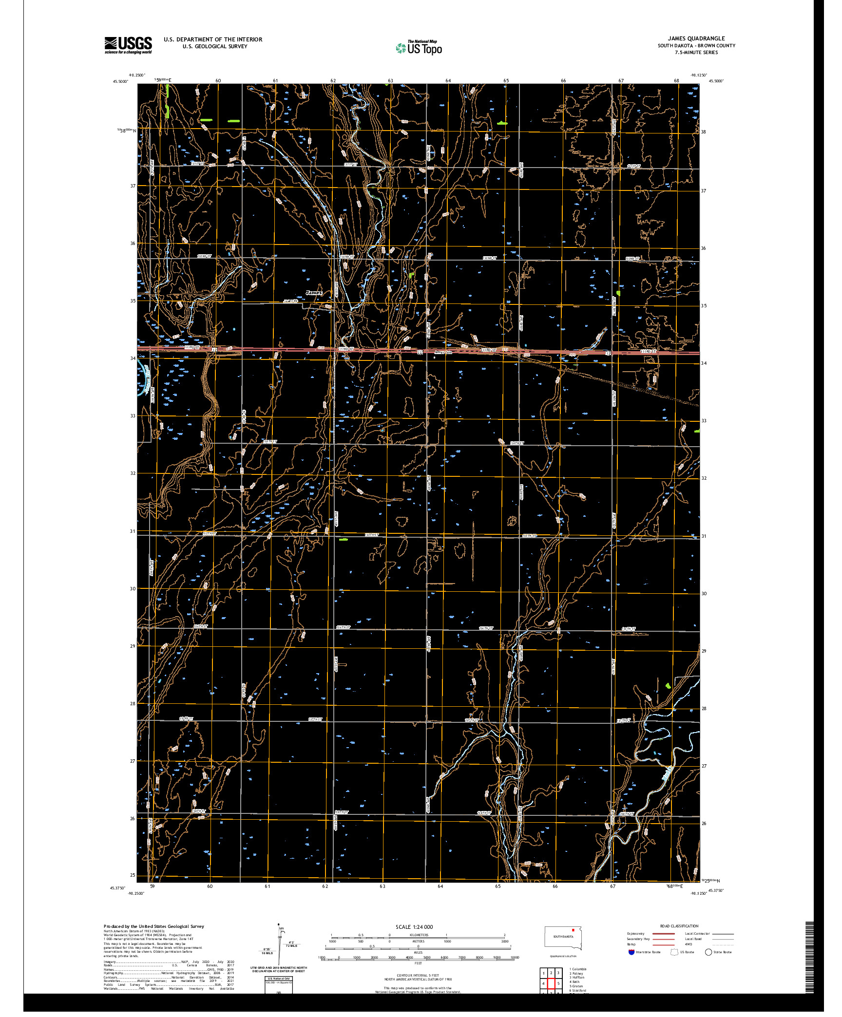 USGS US TOPO 7.5-MINUTE MAP FOR JAMES, SD 2021