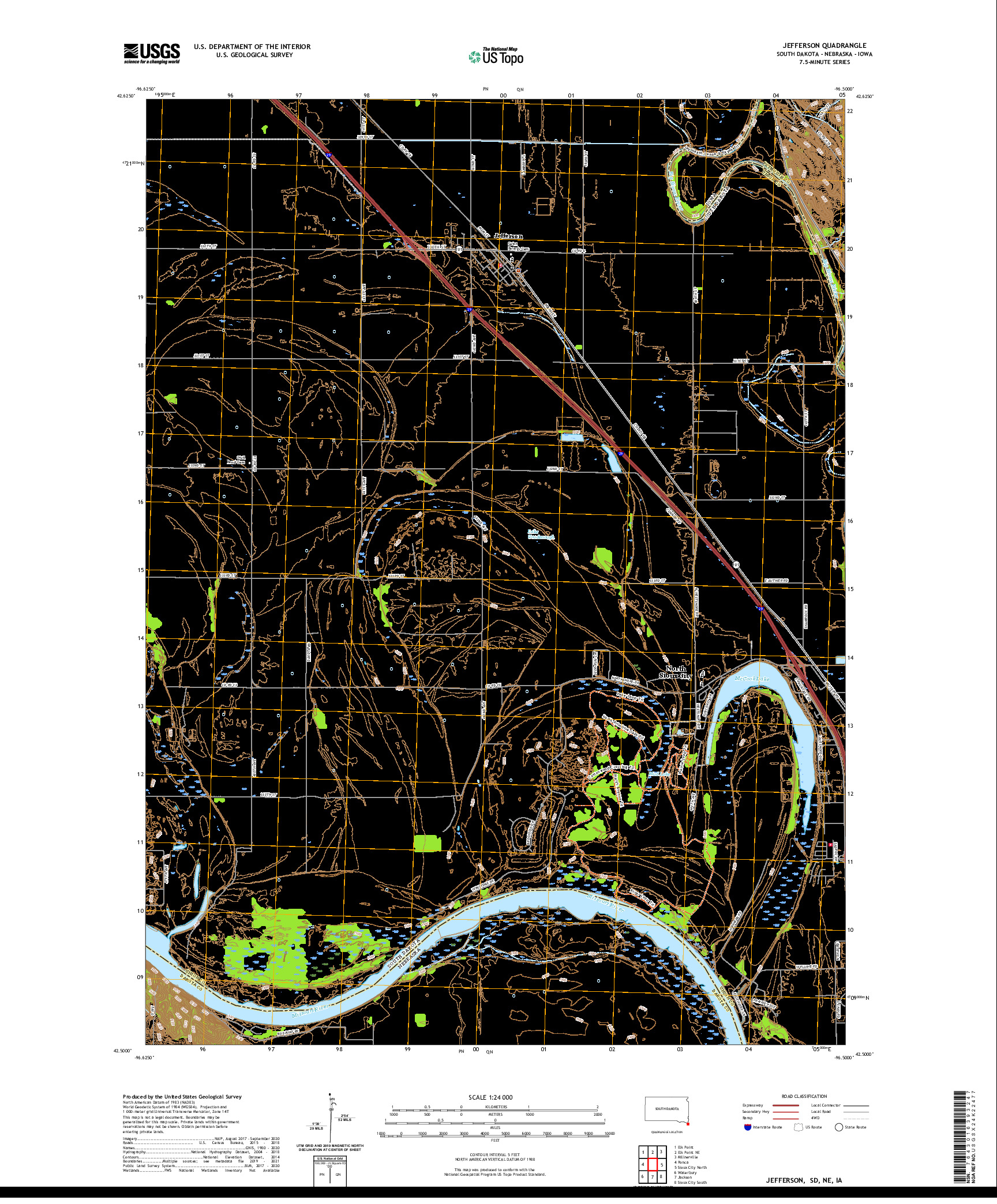 USGS US TOPO 7.5-MINUTE MAP FOR JEFFERSON, SD,NE,IA 2021
