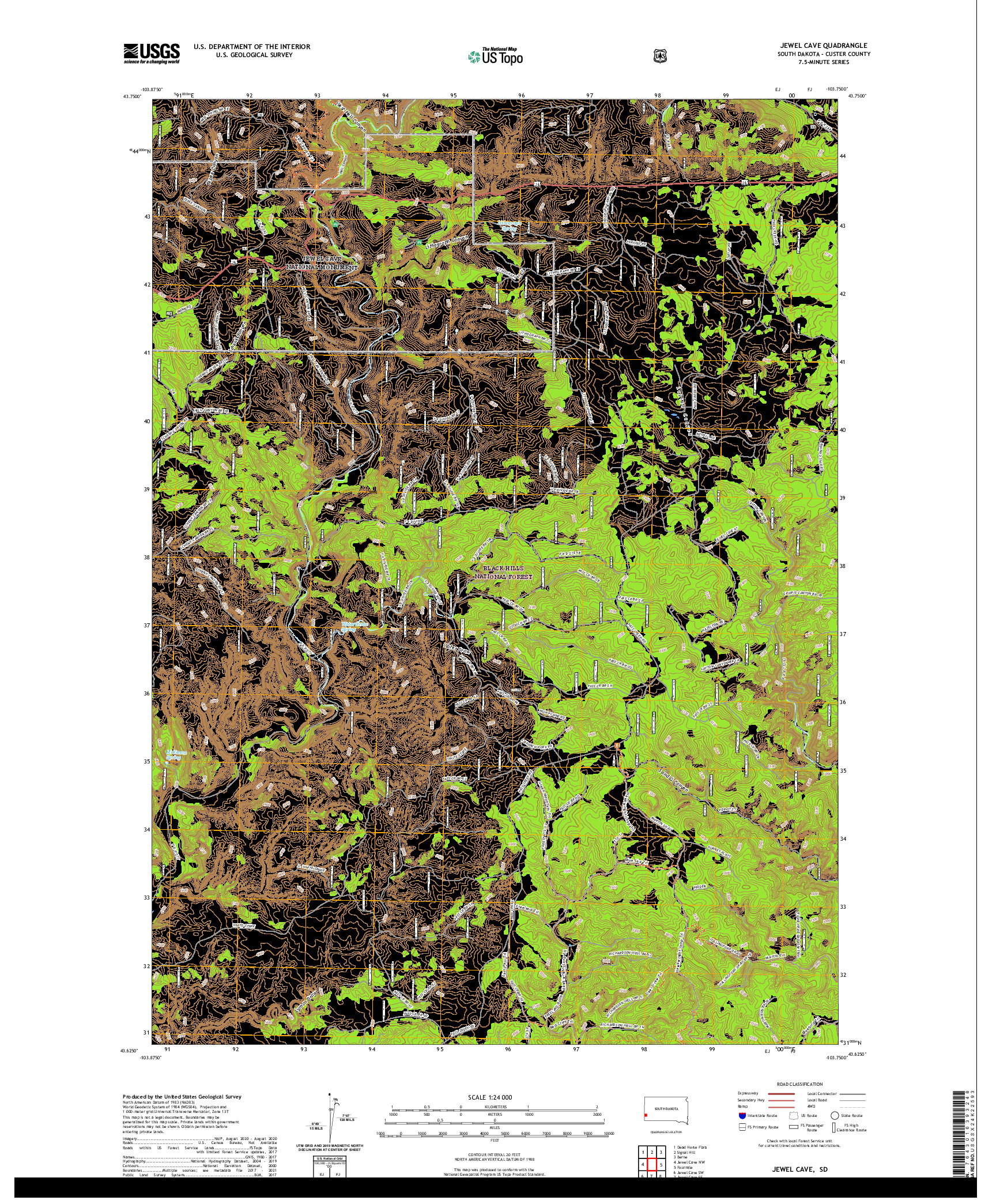 USGS US TOPO 7.5-MINUTE MAP FOR JEWEL CAVE, SD 2021