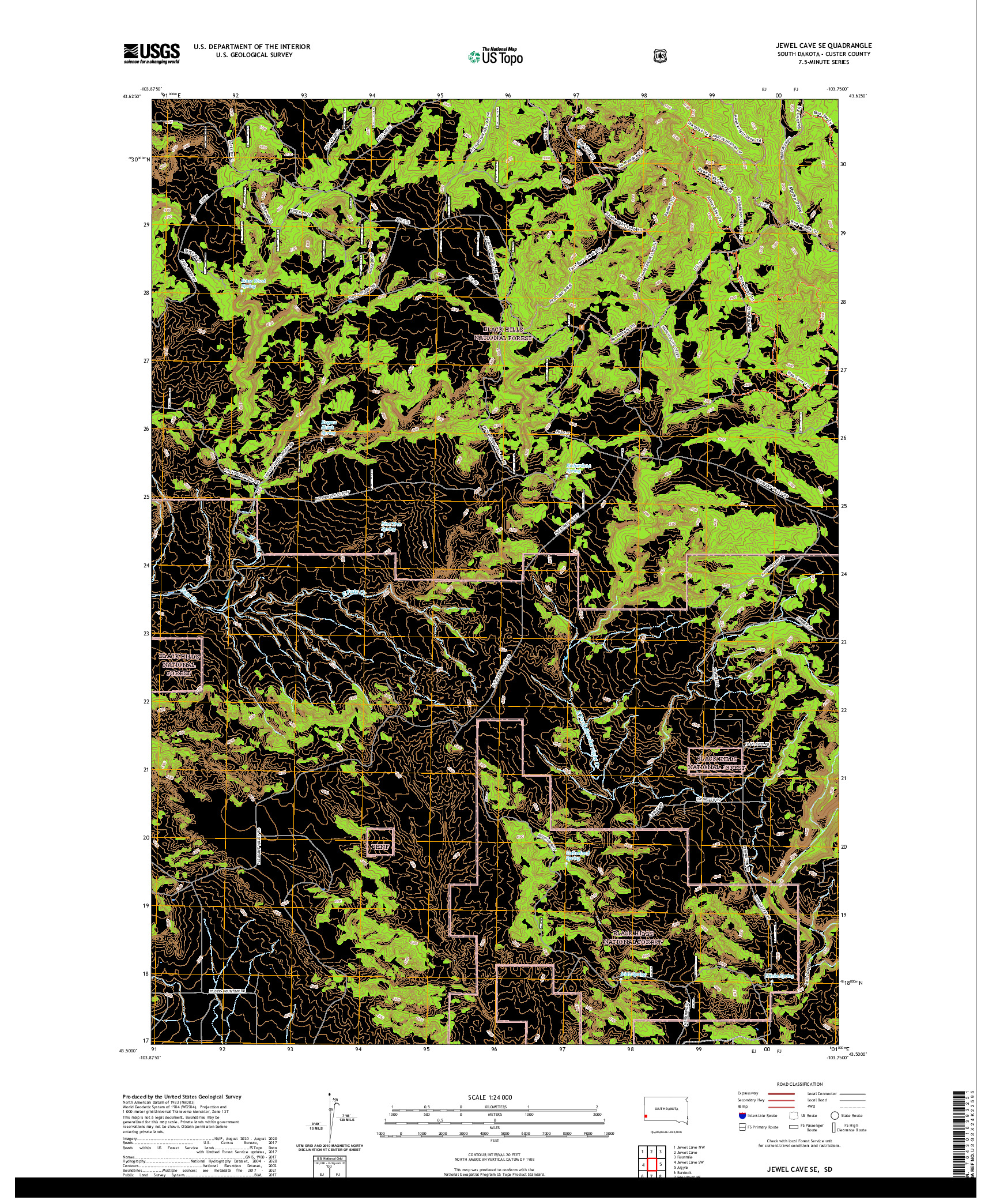 USGS US TOPO 7.5-MINUTE MAP FOR JEWEL CAVE SE, SD 2021