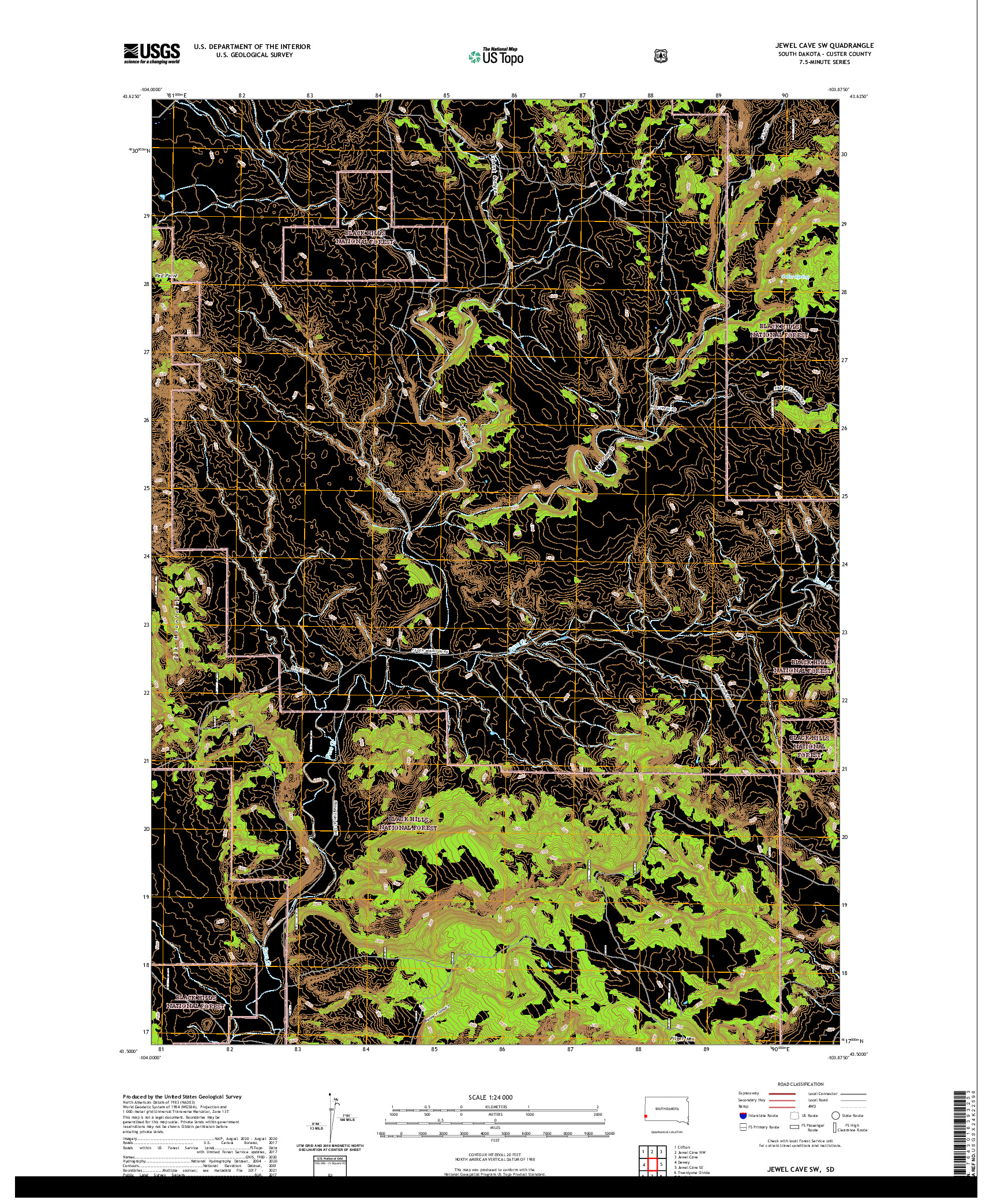 USGS US TOPO 7.5-MINUTE MAP FOR JEWEL CAVE SW, SD 2021