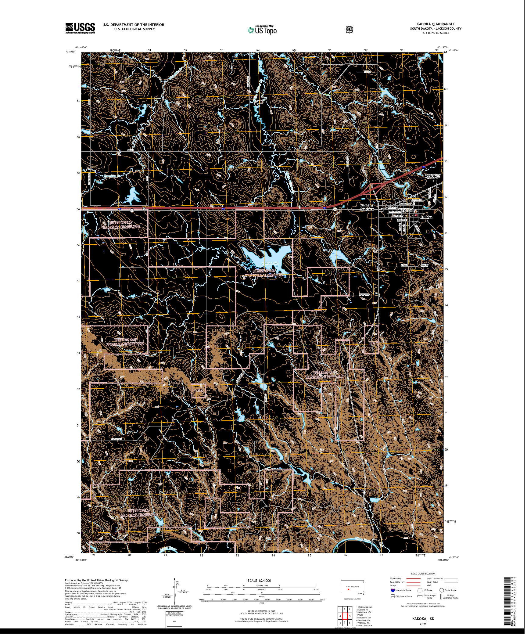 USGS US TOPO 7.5-MINUTE MAP FOR KADOKA, SD 2021