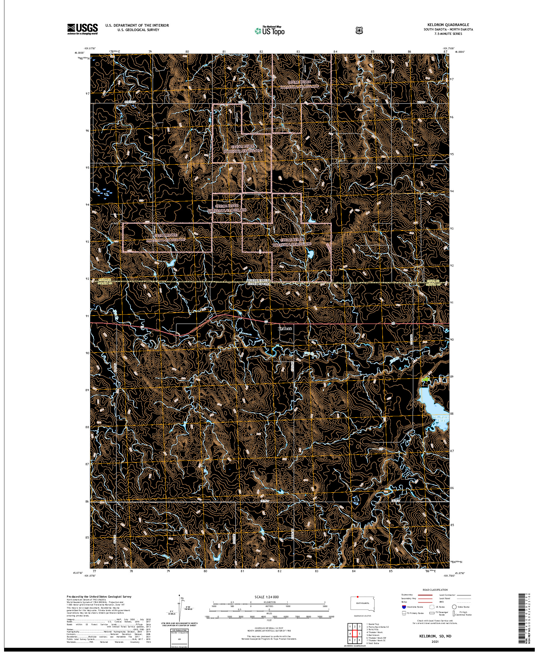 USGS US TOPO 7.5-MINUTE MAP FOR KELDRON, SD,ND 2021