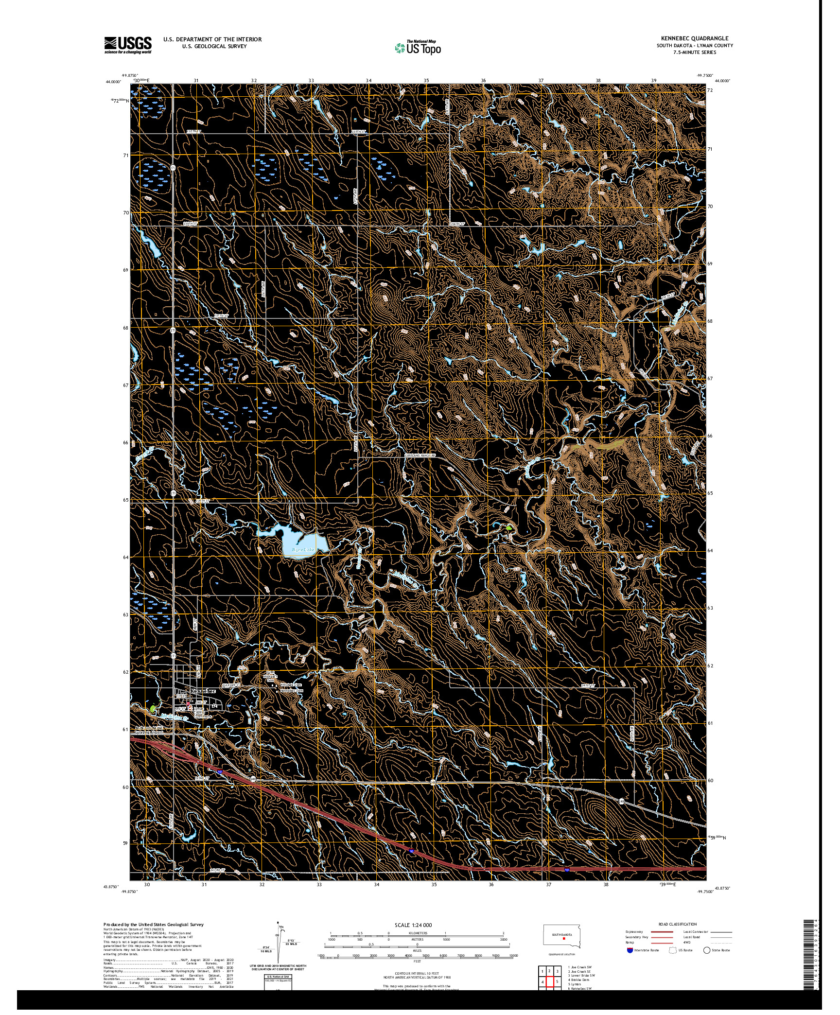 USGS US TOPO 7.5-MINUTE MAP FOR KENNEBEC, SD 2021