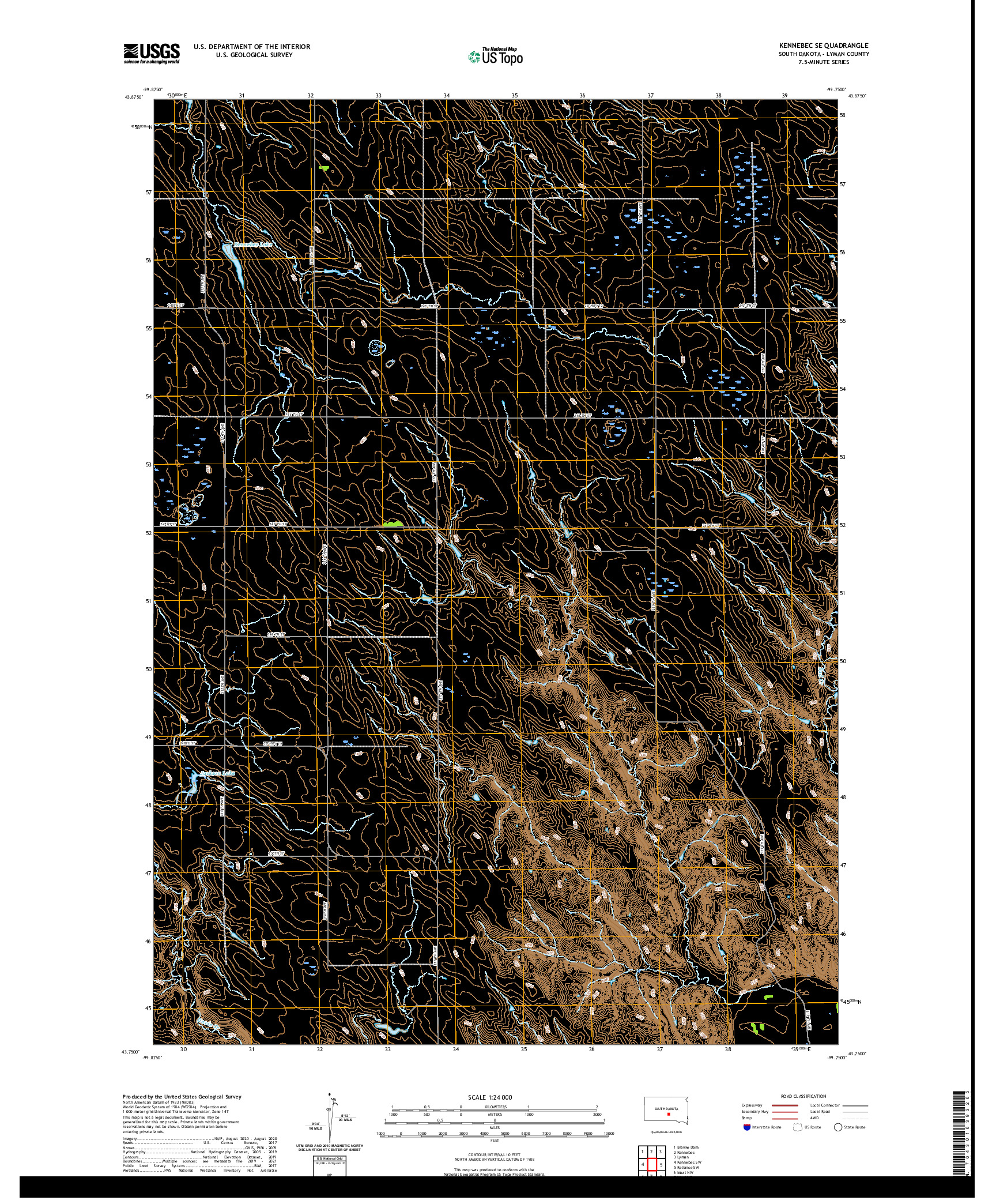 USGS US TOPO 7.5-MINUTE MAP FOR KENNEBEC SE, SD 2021