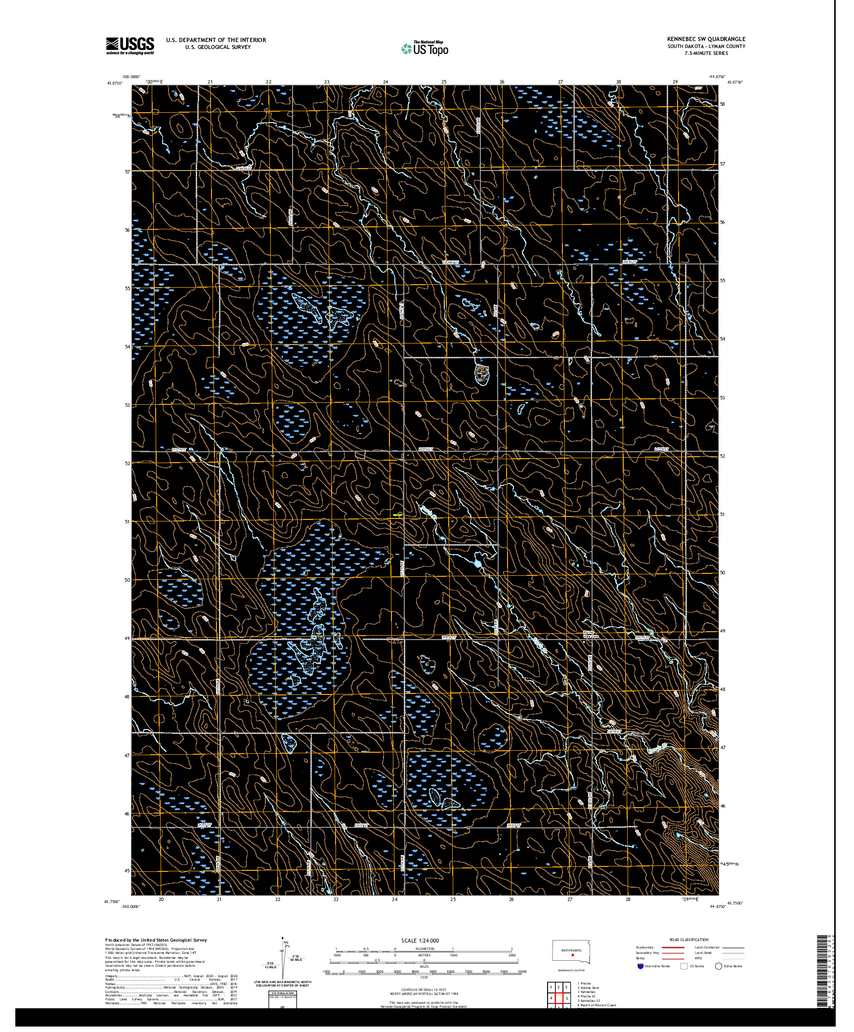 USGS US TOPO 7.5-MINUTE MAP FOR KENNEBEC SW, SD 2021