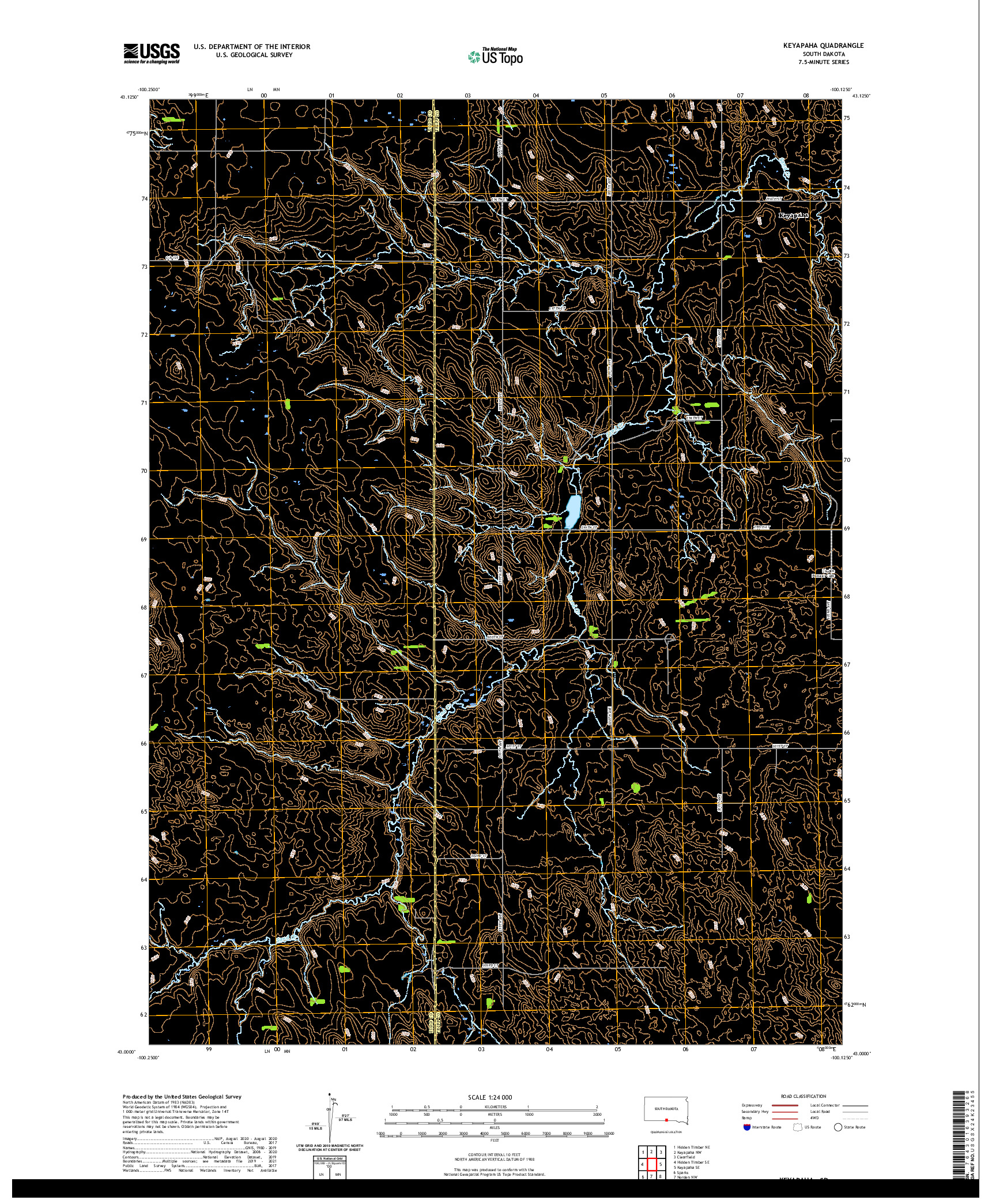 USGS US TOPO 7.5-MINUTE MAP FOR KEYAPAHA, SD 2021