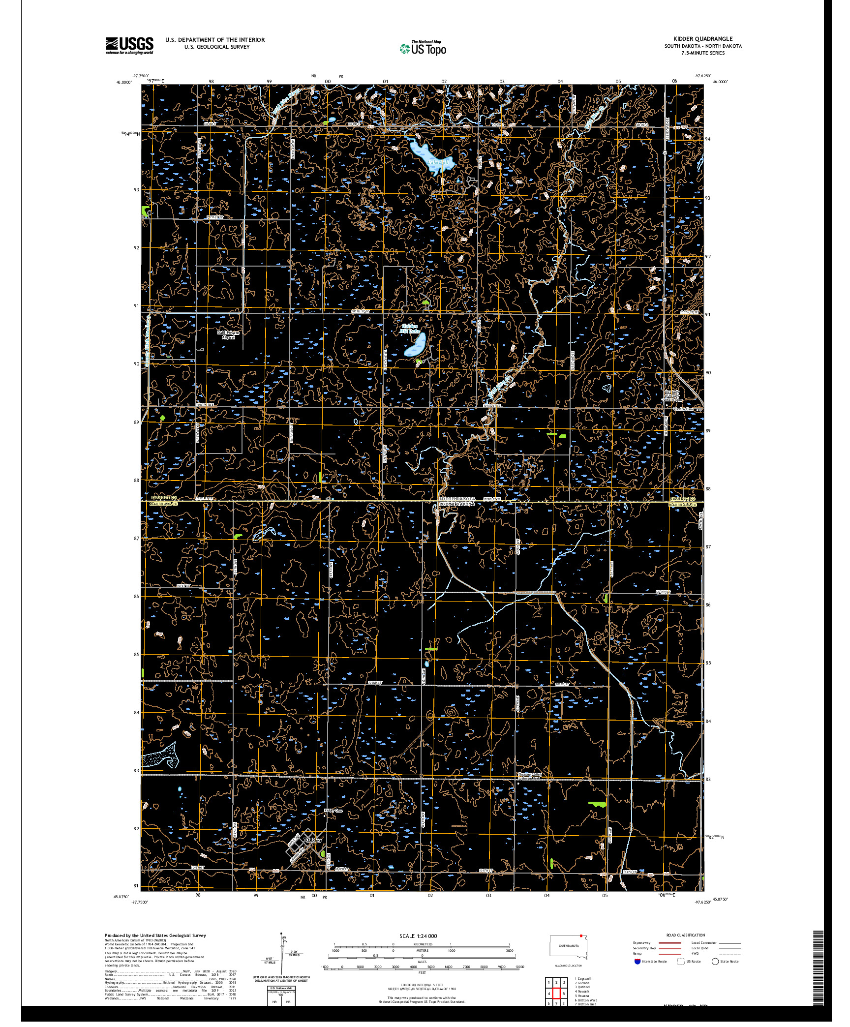 USGS US TOPO 7.5-MINUTE MAP FOR KIDDER, SD,ND 2021